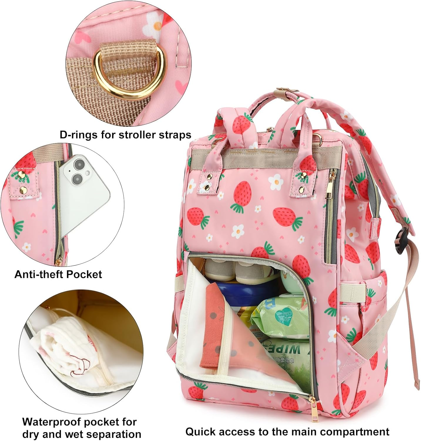 Baby Diaper Bag Backpack for Girls Boys, Xunteny Waterproof Large Maternity Nappy Bags for Mom - Cow Print image number 6