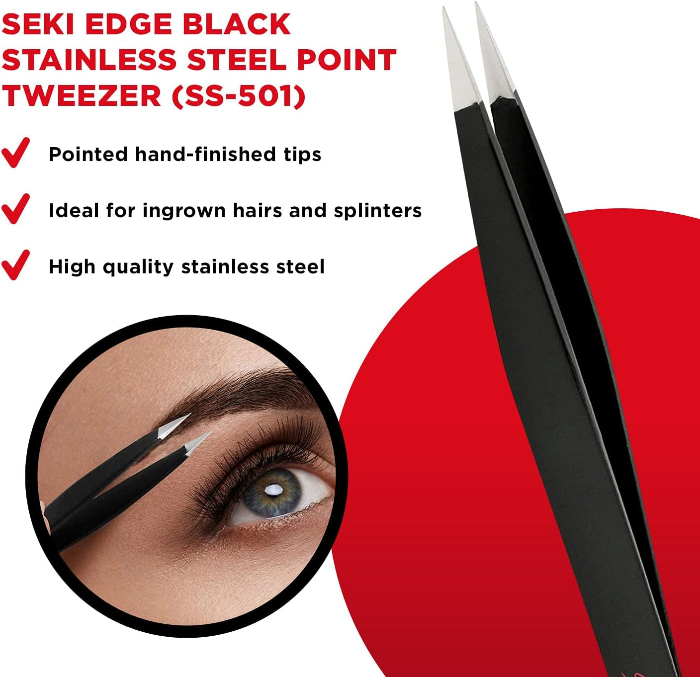 Seki Edge Black Stainless Steel Point Tweezer (SS-501) image number 4