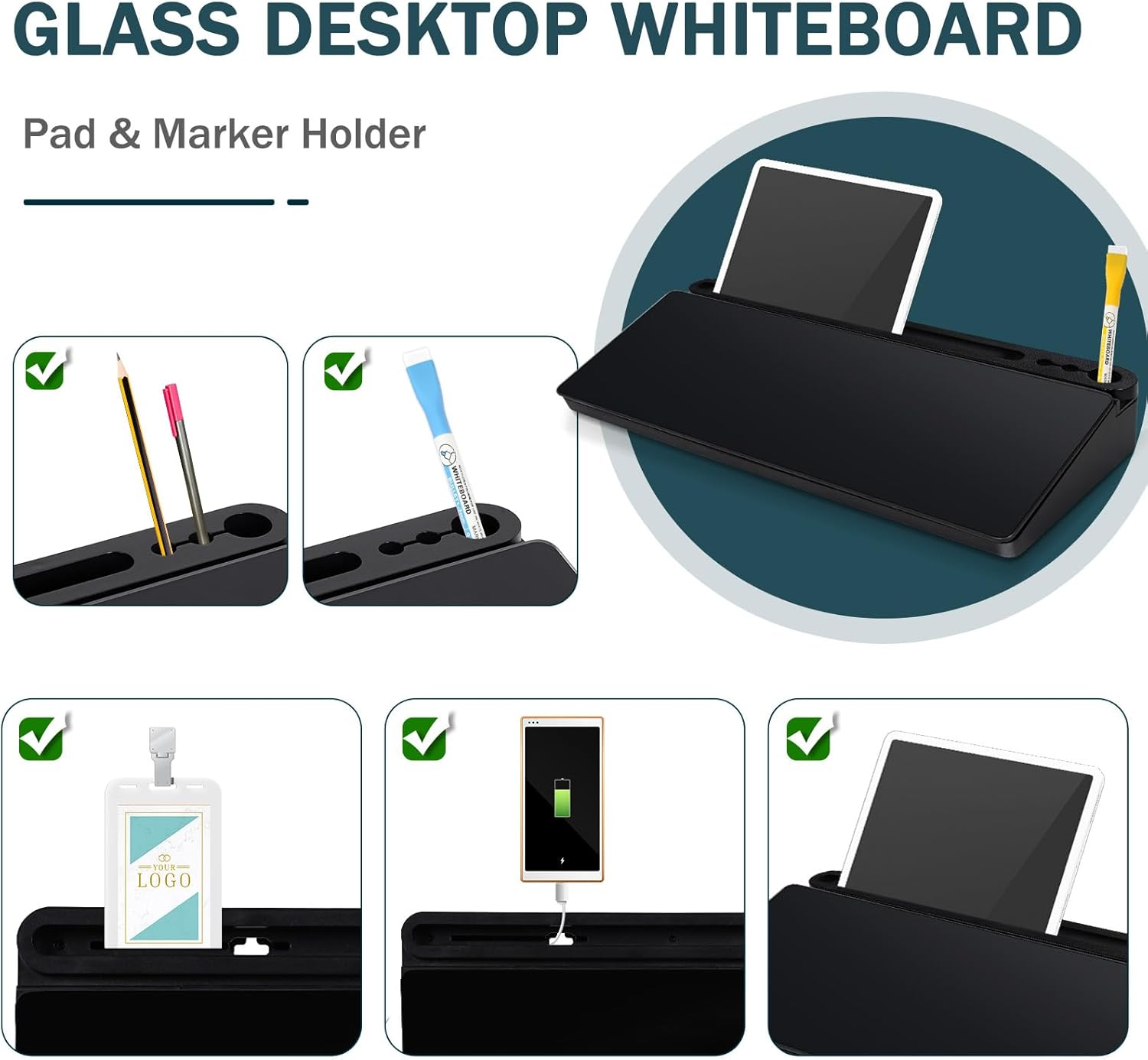 Glass Desktop Whiteboard, Computer Keyboard Stand, 18 X 40 Cm Small White Board with Drawer - Desk Organizer for Office, Home, School