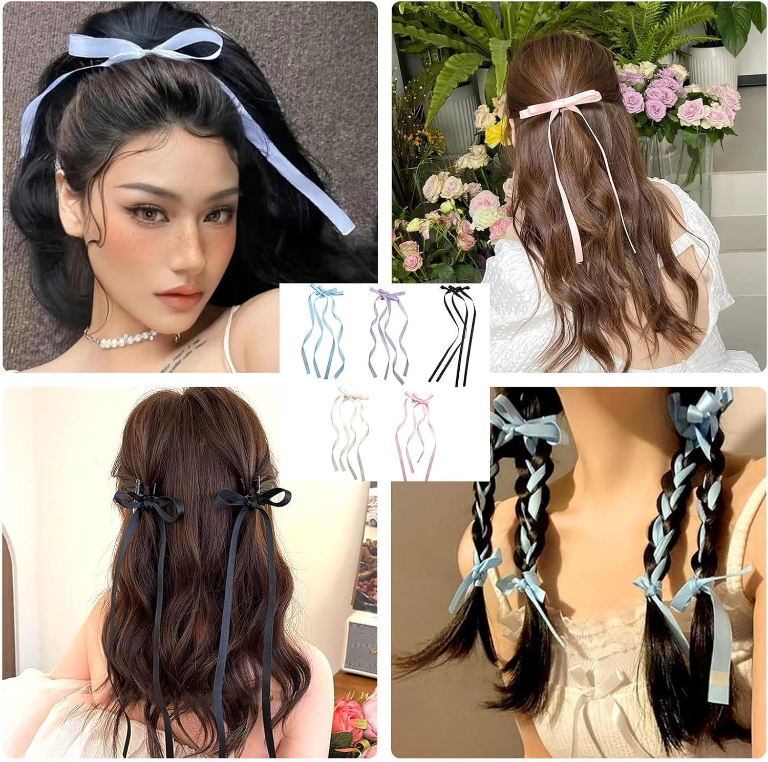 Yuannee Long Hair Bow, 10 Pieces Bow Hairpin Small Hair Clip Bows Hair Scrunchie Cute Hair Scrunchie Band Hair Clip for Party Wedding image number 1