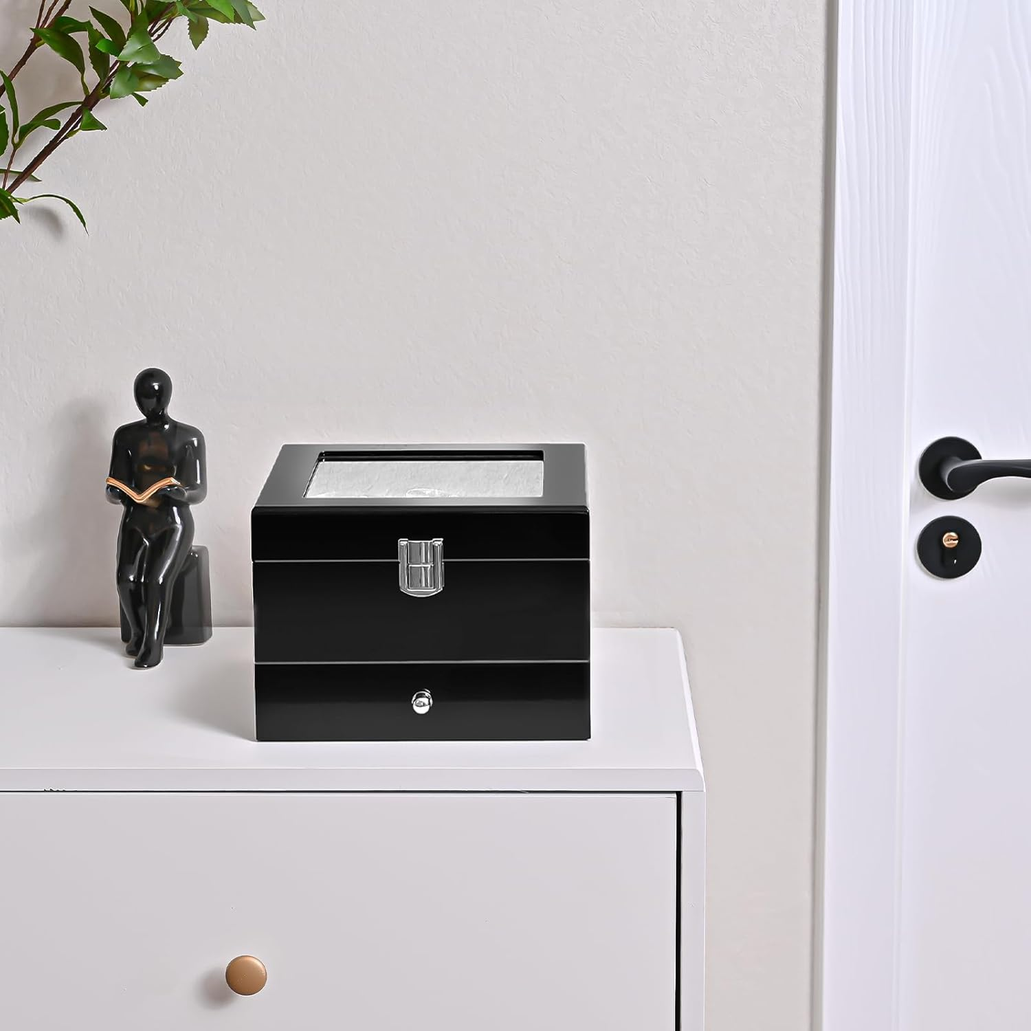 Procase 6 Slots Lacquered Finish Wooden Watch Box for Men, Men&rsquo;S Watch Organizer with Glass Top, 2-Tier Display Case for Wristwatch Storage