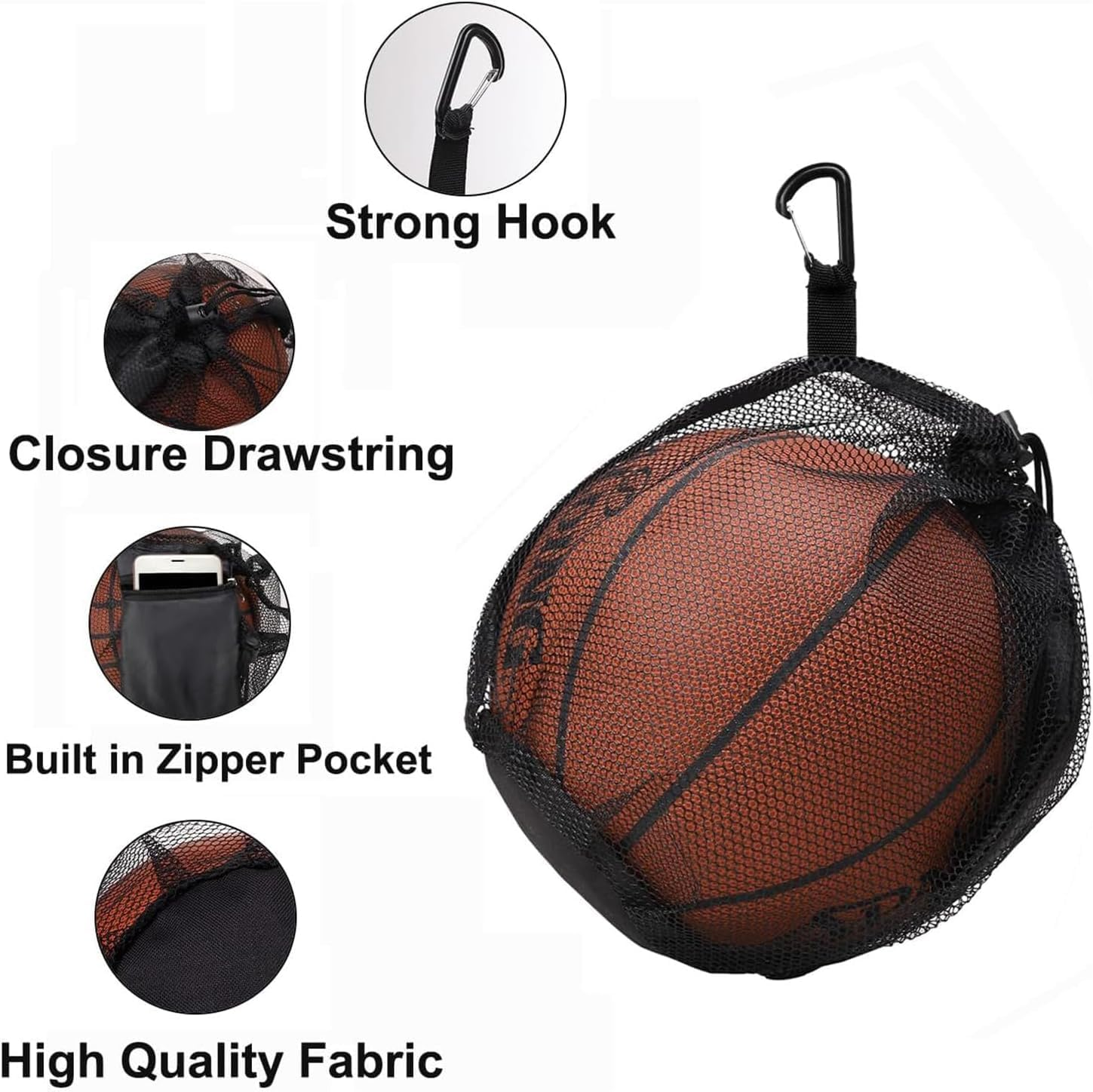 Single Ball Bag with Zipper Pocket,1Pc Single Mesh Ball Bag,Volleyball Bag with Zipper Pocket,Soccer Ball Bag,Basketball Bag with Quick Release Buckle,Volleyball Mesh Bag with Clip,Clip on Ball Holder image number 2