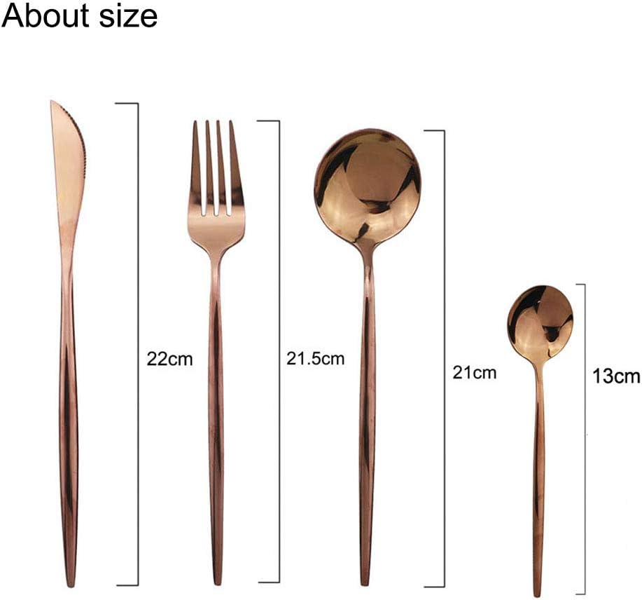 4 Piece Titanium Rose Gold Plated Stainless Steel Flatware Set, 4 Pieces Copper Silverware Set, Copper Color Cutlery Sets (Shiny Copper) image number 1