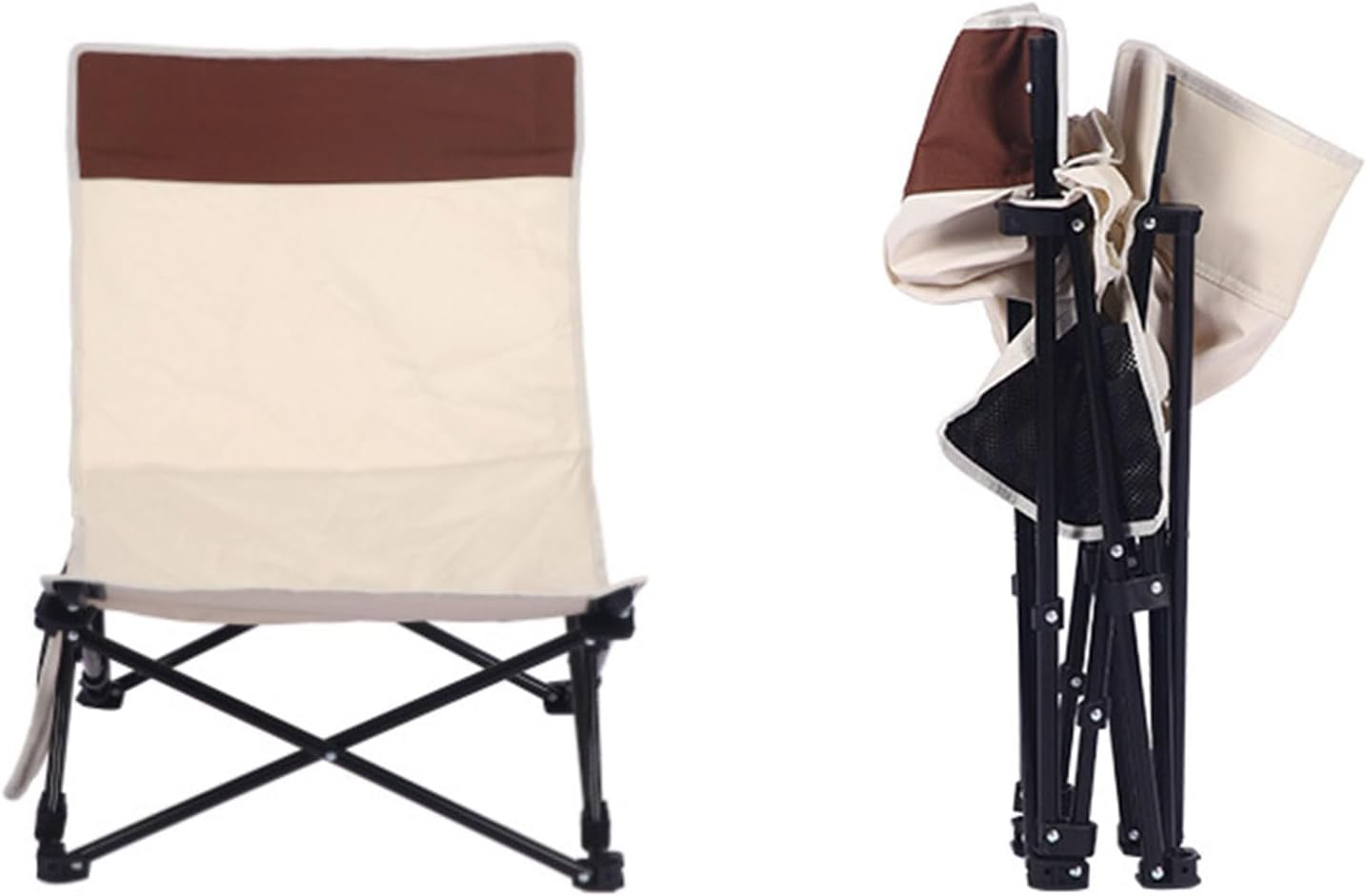 Reclining Back Beach Chair, Rugged Beach Chair Multifunctional Durable for Patio - Black image number 5