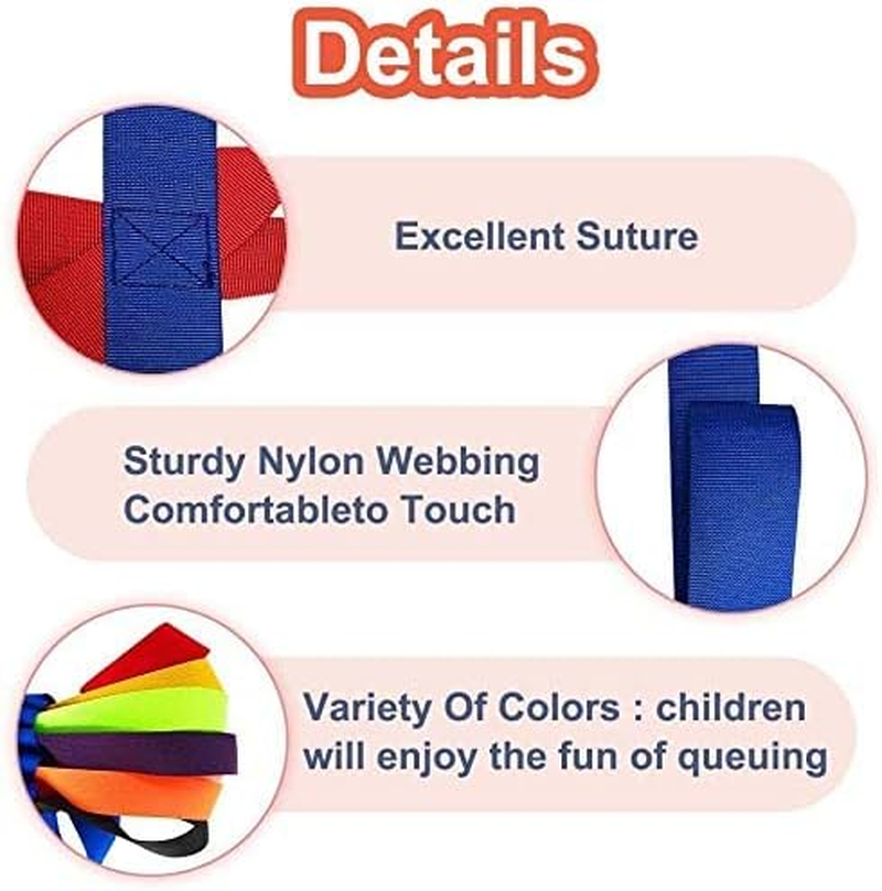 Walking Rope for Preschool Line up Rope with Rings for Kids Toddlers to Walk Together Safety Daycare Leash Straps with Handles Teachers School Belt Colorful Line Holder (12 Children & 2 Adult) image number 3