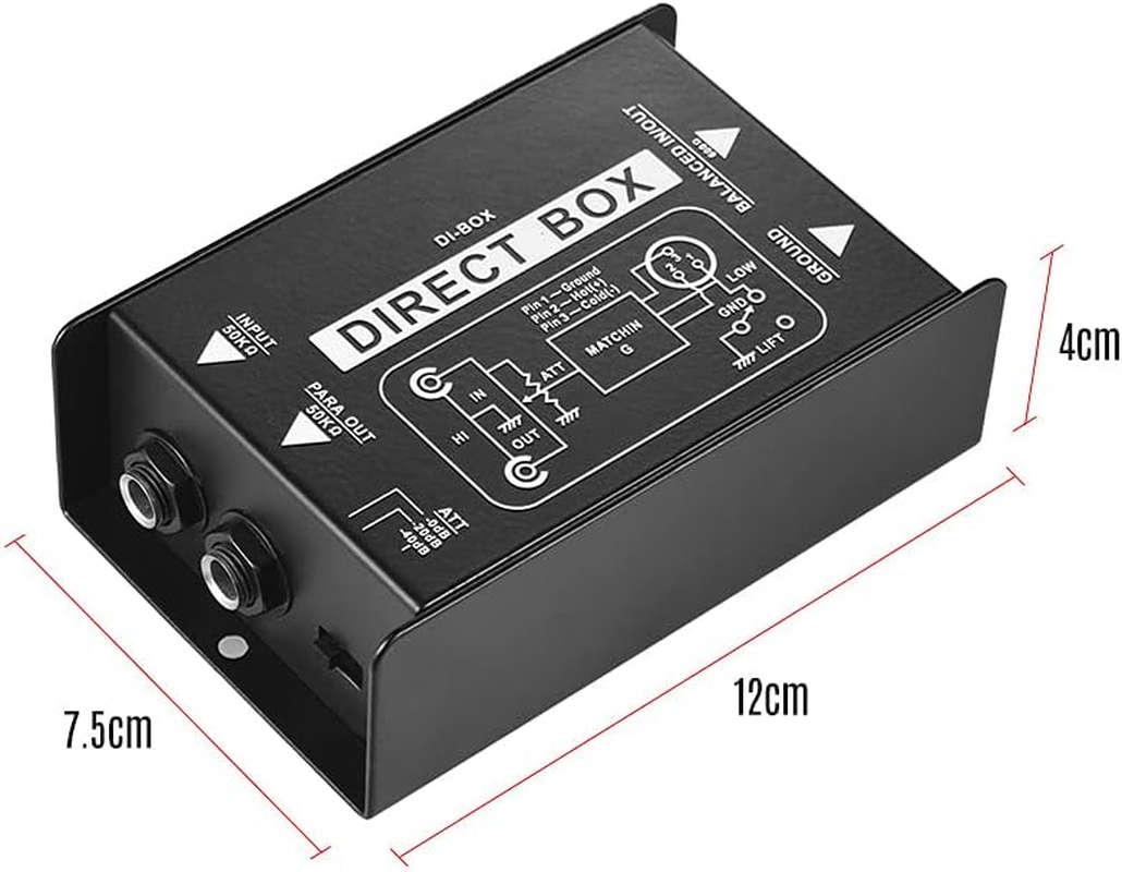 Mingzhe Professional Single Channel Passive Di-Box Direct Injection Audio Box Balanced & Unbalance Signal Converter with XLR TRS Interfaces for Electric Guitar Bass Live Performance image number 1