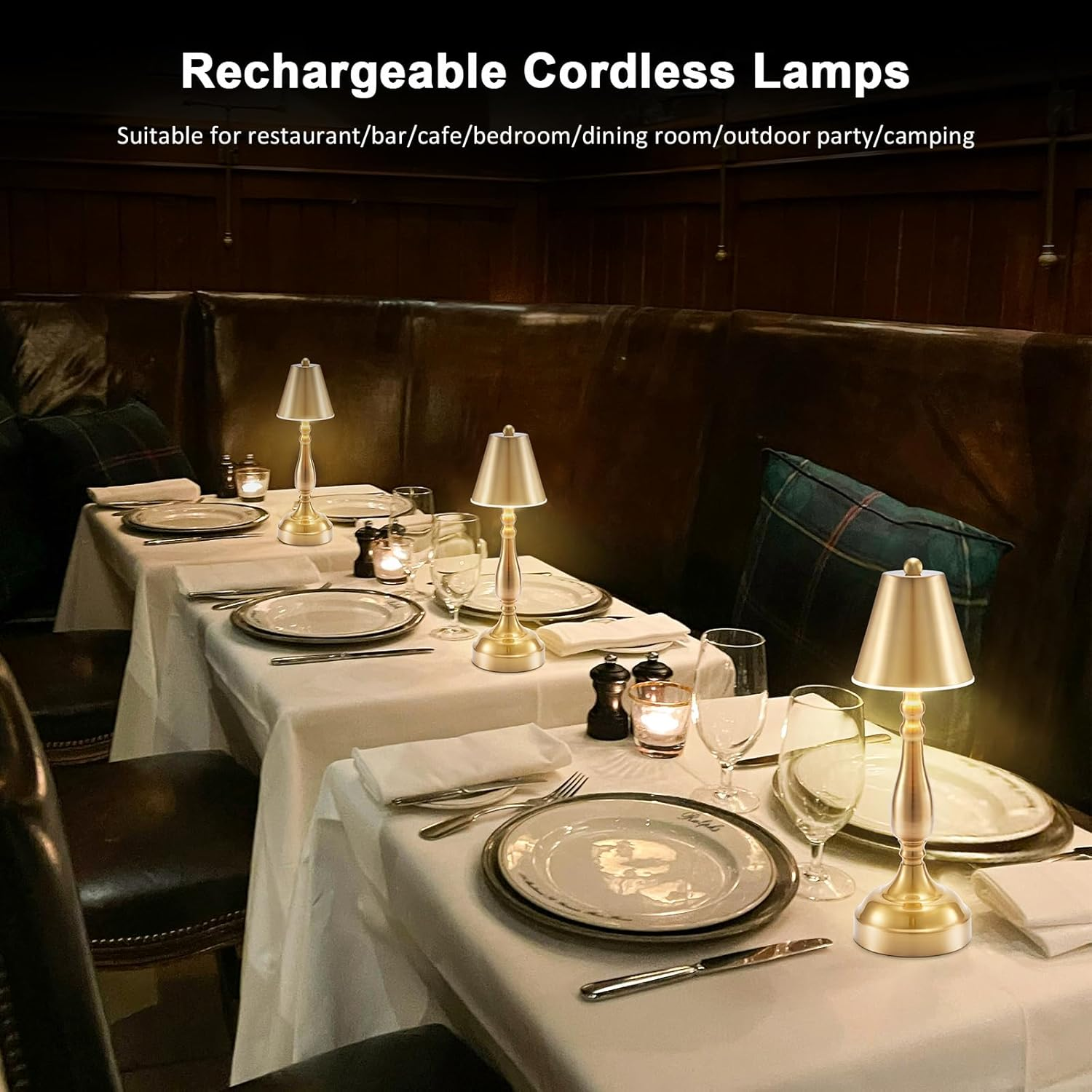 Rechargeable Cordless Table Lamp for Restaurant Dinner Table, 5000Mah Battery Operated Lights, Small Portable 3 Color Stepless Dimming Touch Lamp for Bedroom Kitchen Dining Room Outdoor Patio, Brass image number 4