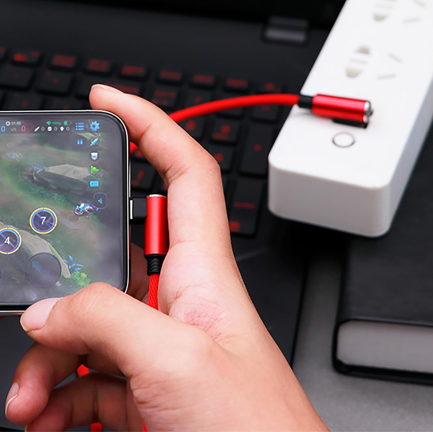 Tunghey 2Pack Dual Right Angle Micro USB Cable, USB a to Micro B Cord 90 Degree, High Speed Sync Durable Nylon Braided Android USB 2.0 Fast Charging Cable for S7 Note,Power Bank. Black/Red (1.5M)