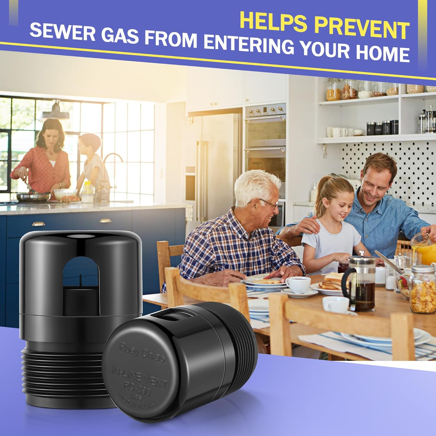 Enhon 2 Pcs 1-1/2 Inch NPT ABS in Line Vent, Diaphragm RV Air Admittance Valve for under Sink Vent with PTFE Thread Seal Tape, Drain Vent Valve, Easy to Install image number 3