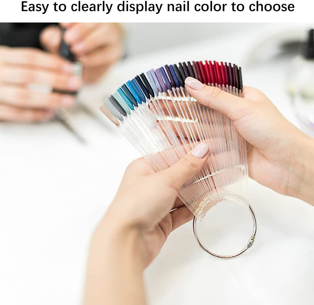 300 Pieces Transparent Nail Pattern Pop Sticks, Fan-Shaped Nail Colour Display Art Tips with 6 Metal Rings, Artificial Practice Nail Board for Nail Studio and Beginner Nail Gel Nail Polish Practice image number 4