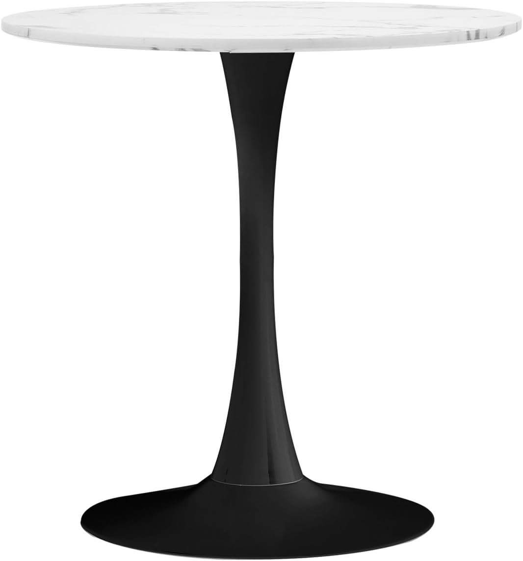 Oikiture 60Cm Dining Table with Marble Top and Metal Leg, round Kitchen Table White and Black image number 2