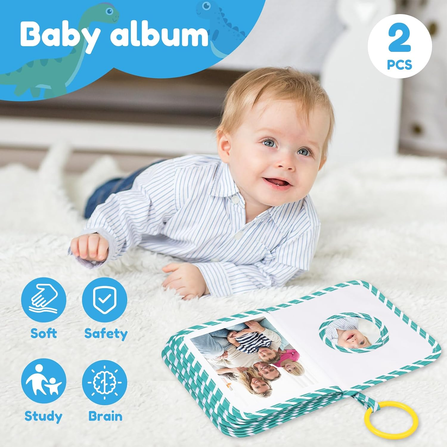 2PCS Soft Cloth Photo Book Cloth Baby Photo Album, My First Photo Book, Soft Photo Cloth Book Gift Set, with Detachable Ring Hook Photo Album, for Newborn Toddler & Kids image number 2