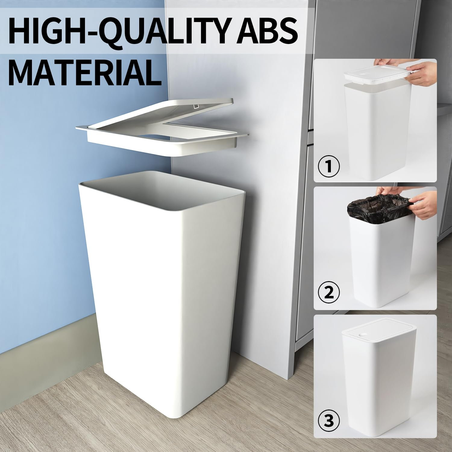 2 Pack Bathroom Trash Cans with Lid, 10 Liter/ 2.6 Gallon Slim Garbage Can, Small Trash Bin Waste Basket with Pop-Up Lid for Kitchen, Bedroom, Living Room, Office (2 Pack, White) image number 2