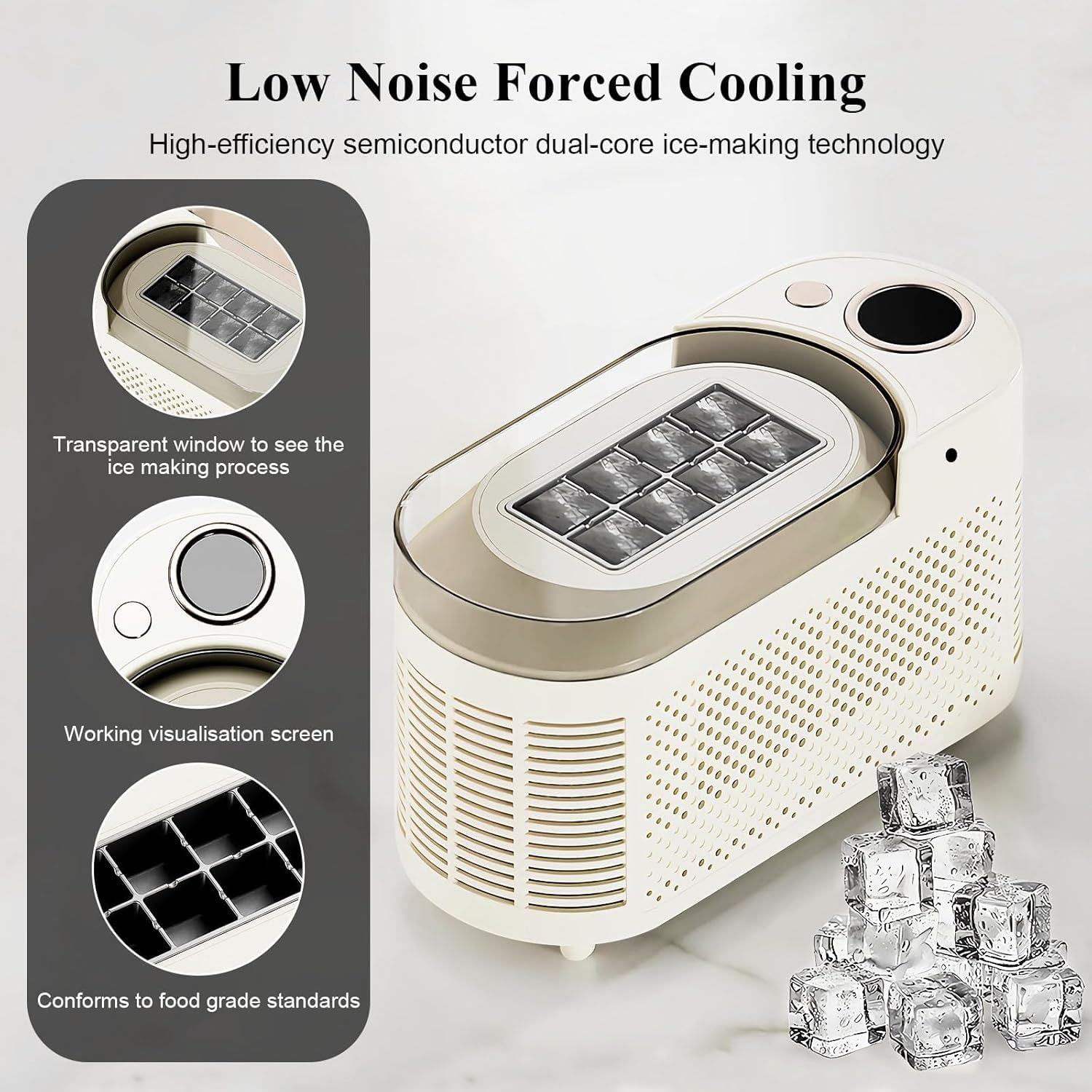 Portable Countertop Ice Maker Machine with Ice Tongs, 8 Cubes in 10 Mins, Compact Mini Ice Maker for Home/Camping/Office Bar/Party image number 1