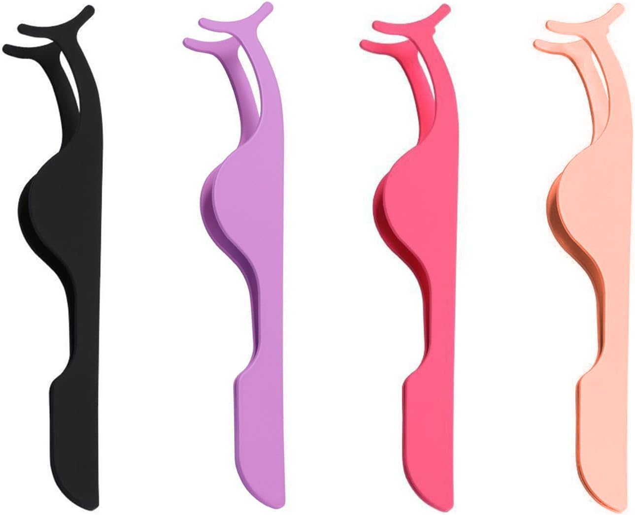 4 Pieces Eyelash Curler Eyelash Tweezers Stainless Steel Eyebrow Glue Tools Cosmetic Curved Eyelash Curler (Black, Rose Gold, Rose Red, Purple) image number 4