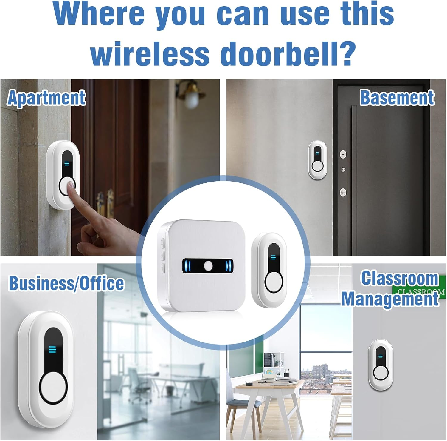 DAYTECH Wireless Doorbell Chimes, Portable Door Chime for Home Entry Remote Door Bell Ringer with 5 Adjustable Volume Levels and 20 Chimes, 1 Transmitter 2 Receivers image number 1