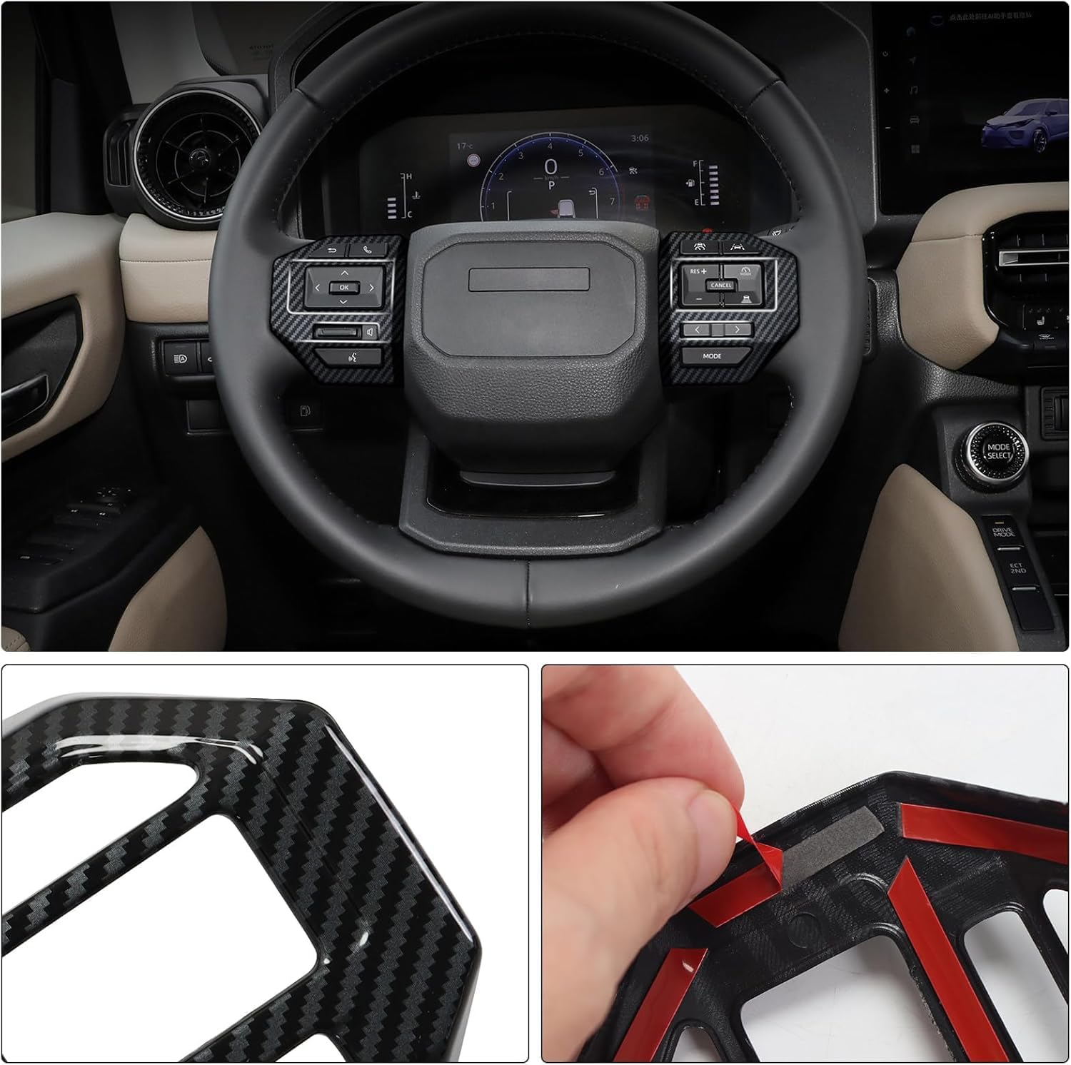 Carbon Fiber Style Steering Wheel Cover Decoration Suitable for Toyota Land Cruiser 250 1958 Prado LC250 J250 2024-2025 Interior Accessories (Button Cover) image number 2