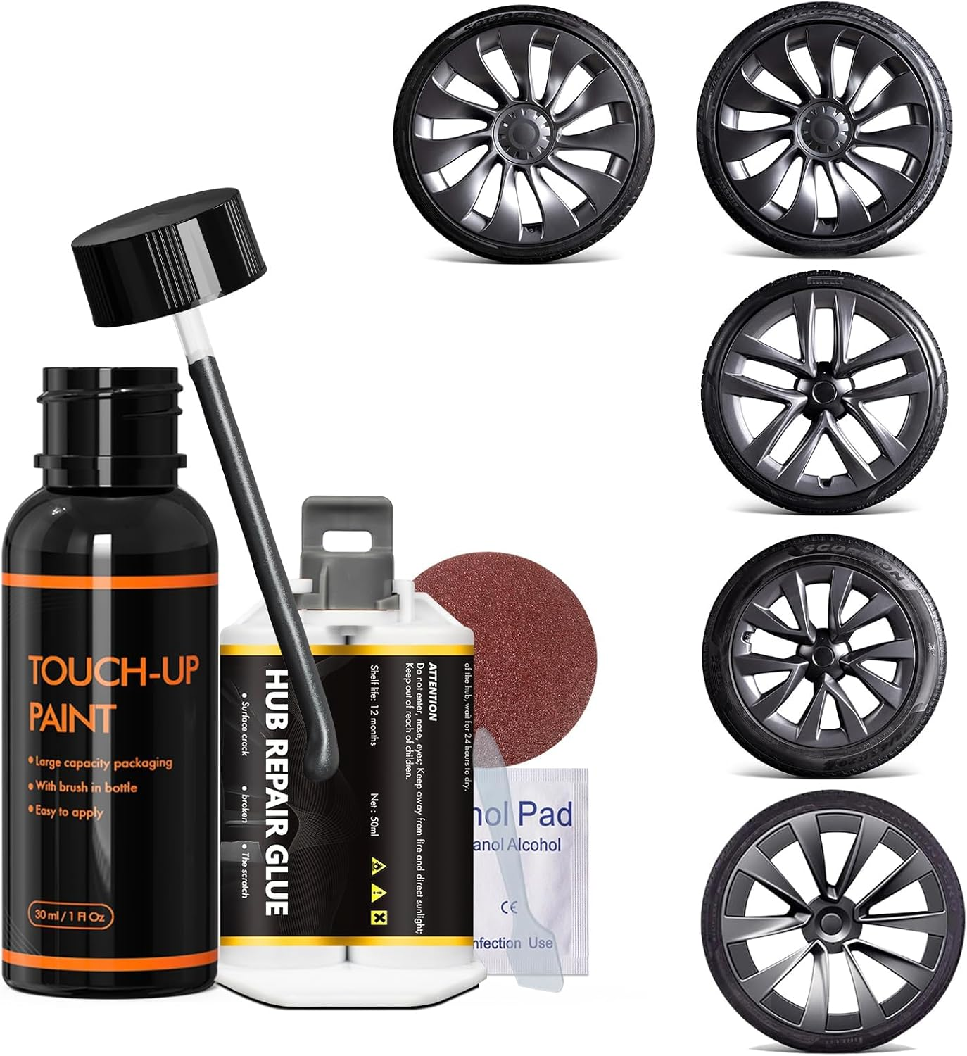 Armor Black Rim Touch up Paint for Tesla Model Y 20'' Induction Wheels, Rim Repair Kit Curb Rash for Fix Rims Scratches, Chips, Curb Rashes and Surface Damage