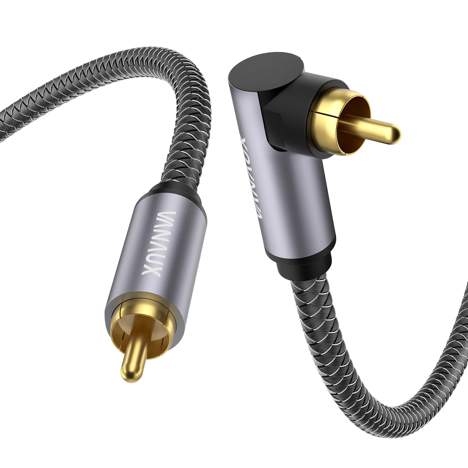 VANAUX 90 Degree RCA Cable,Right Angle Subwoofer Cable,Digital Coaxial Audio Cable,Nylon Braided,Gold-Plated,Male to Male for Amplifiers,Hi-Fi Systems,Hdtv,Sound Bar,Ps4 (6.6Ft/2M)