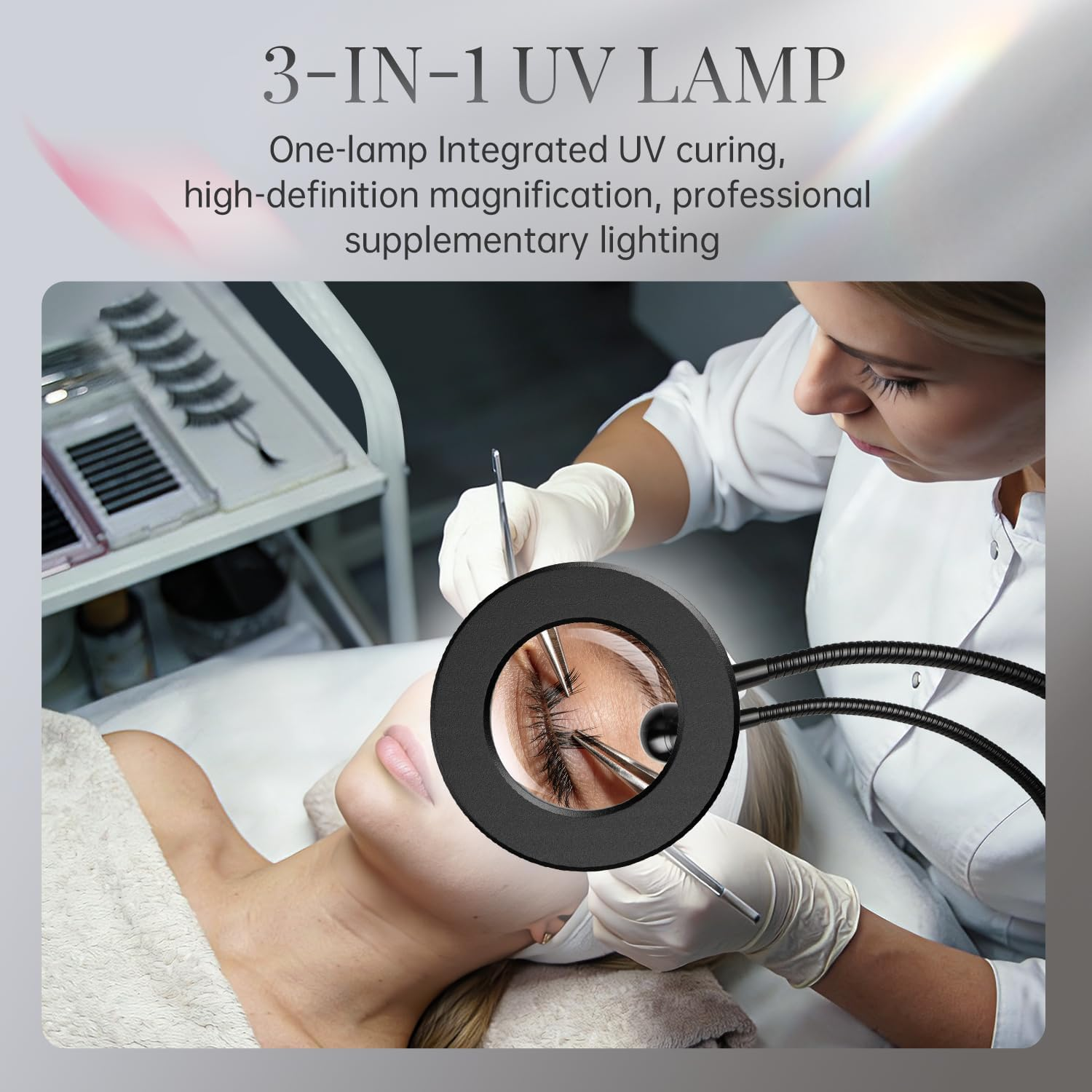 Krofaue U V Nail Lamp for Gel X - Flash Cure Lamp Dual-Light Gel X U V Light with 6&times; Magnifier 4-Levels Brightness Nail Dryer for Regular Polish, Desk Clip Salon-Perfect Manicures at Home Black