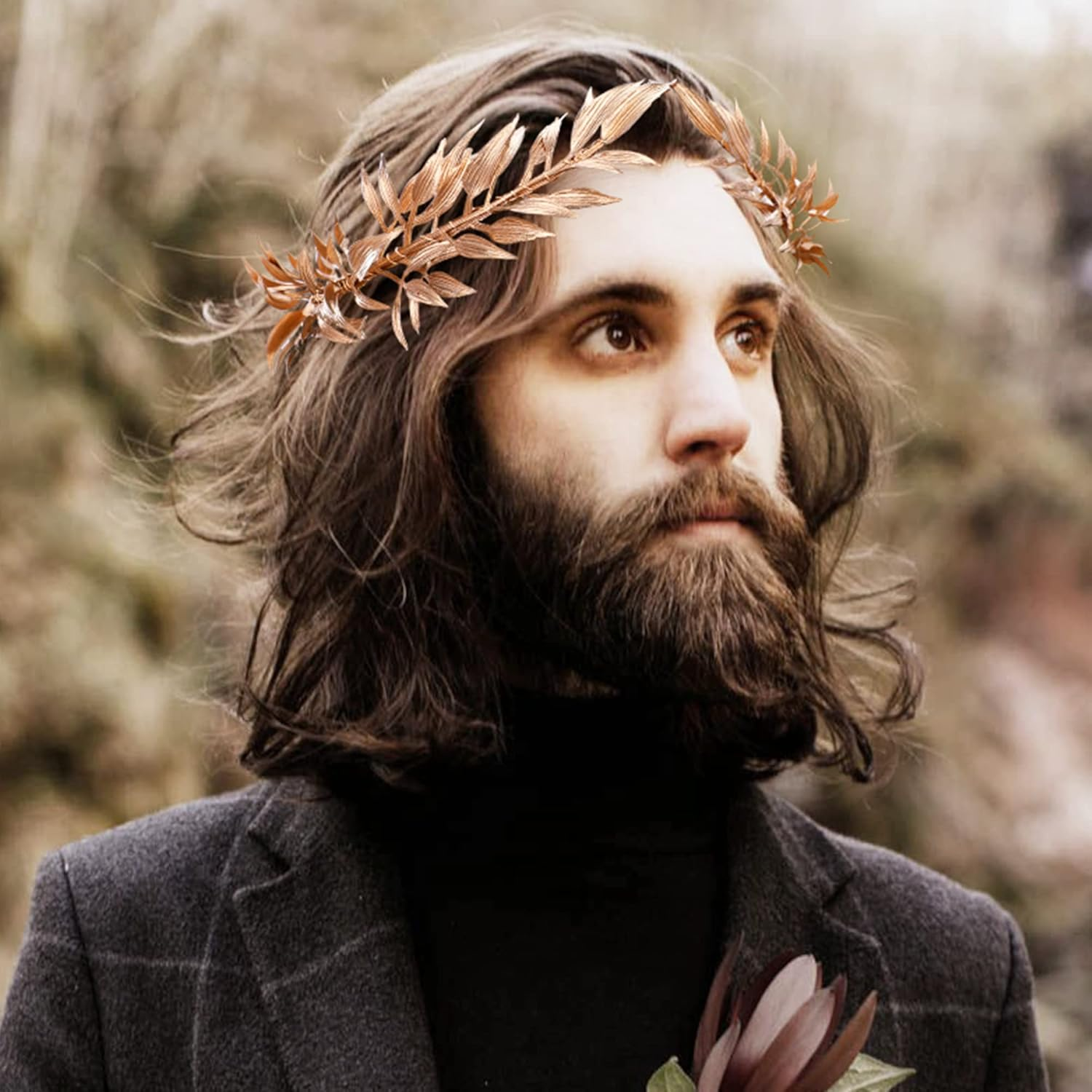 MOSTORY Handmade Greek God Crown for Men&rsquo;S Wedding Gold Leaf Headband for Toga Costume Royal King&rsquo;S Crown Tiara for Mardi Gras Pride Adult Carnival Cosplay Medieval Hair Accessory image number 4