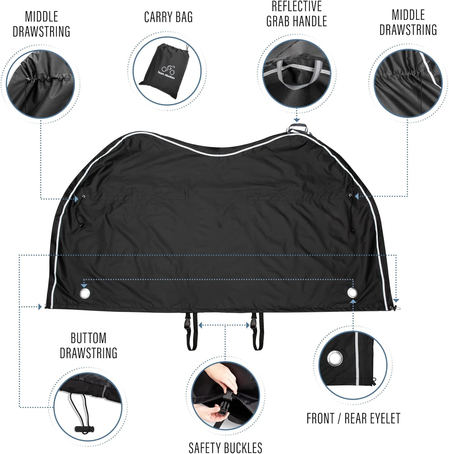 Team Obsidian: Bike Covers | Outdoor Storage or Transportation/Travel | Waterproof, Heavy Duty, 600D Oxford Ripstop | L, XL, XXL for 1,2 or 3 Bikes | Electric Bike Compatible