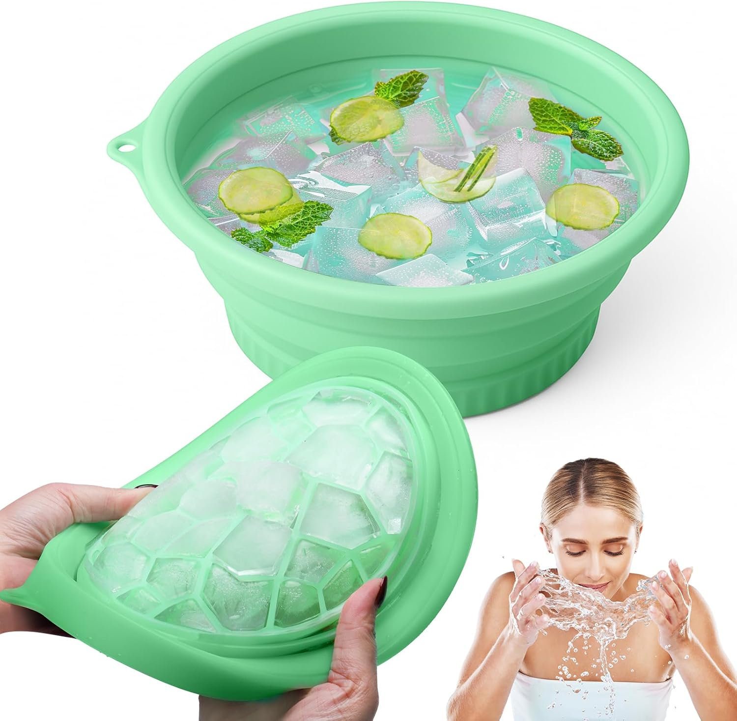 Palksky Face Bowl for Ice with Built-In Icetray, Silicone Ice Facial Folding Washbasin, Facial Plunge Bowl, Face Icebath at Home image number 6