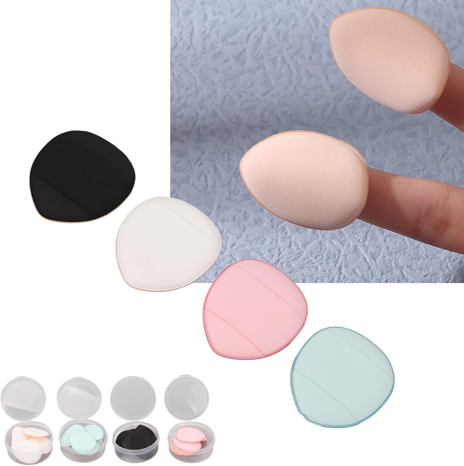 Makeup Puff,20Pcs Cosmetic Puff Mini Finger Size Triangle Shape 4 Colors Makeup Sponges Puffs for Contouring image number 2