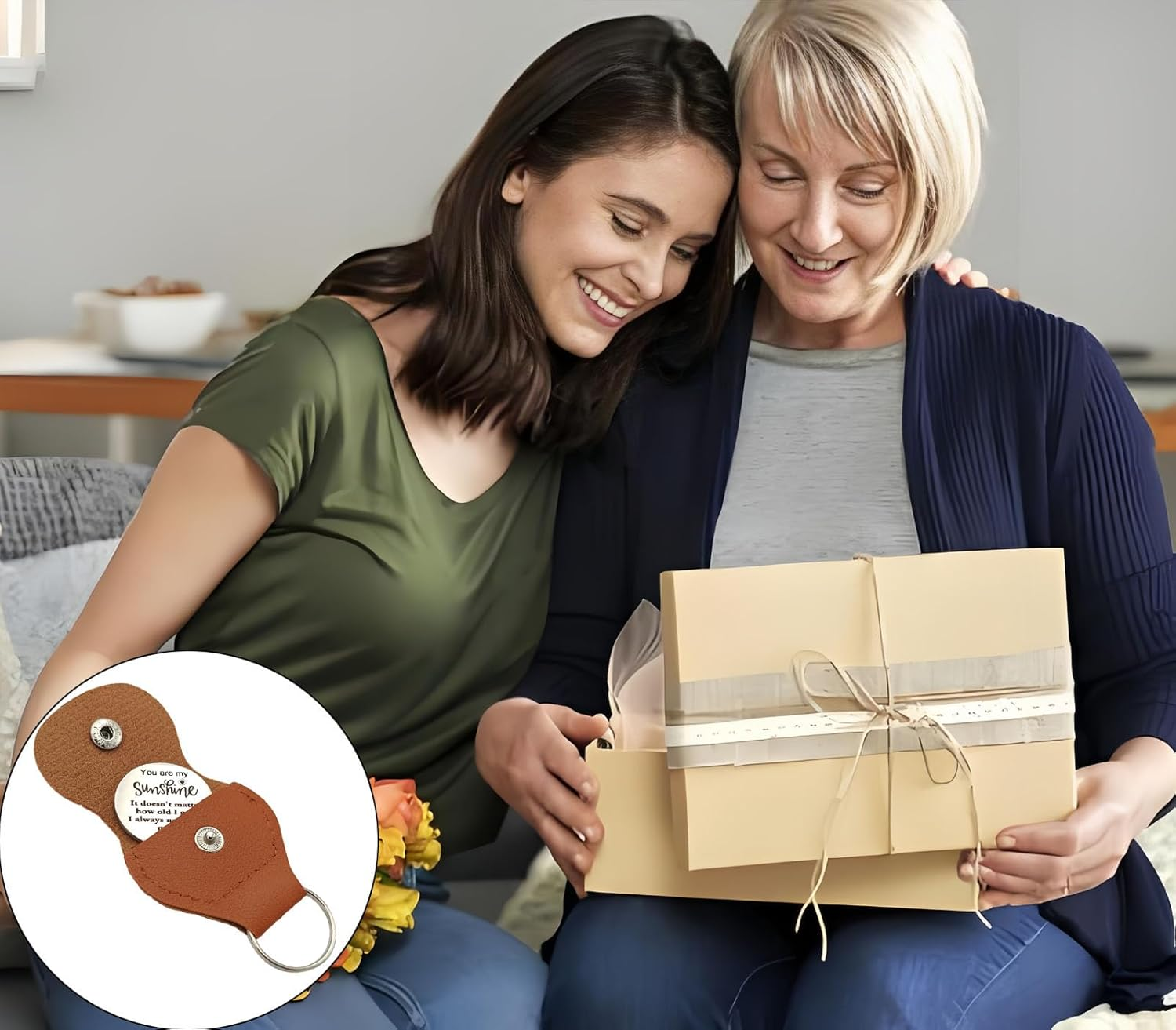 Goodangie00 Personalized Leather Pocket Hug Token Keychain Daughter Son Customizes for Mom Birthday Gift, Suitable for Women Girls Wallet Backpack Phone Charm Pendants Decor image number 5