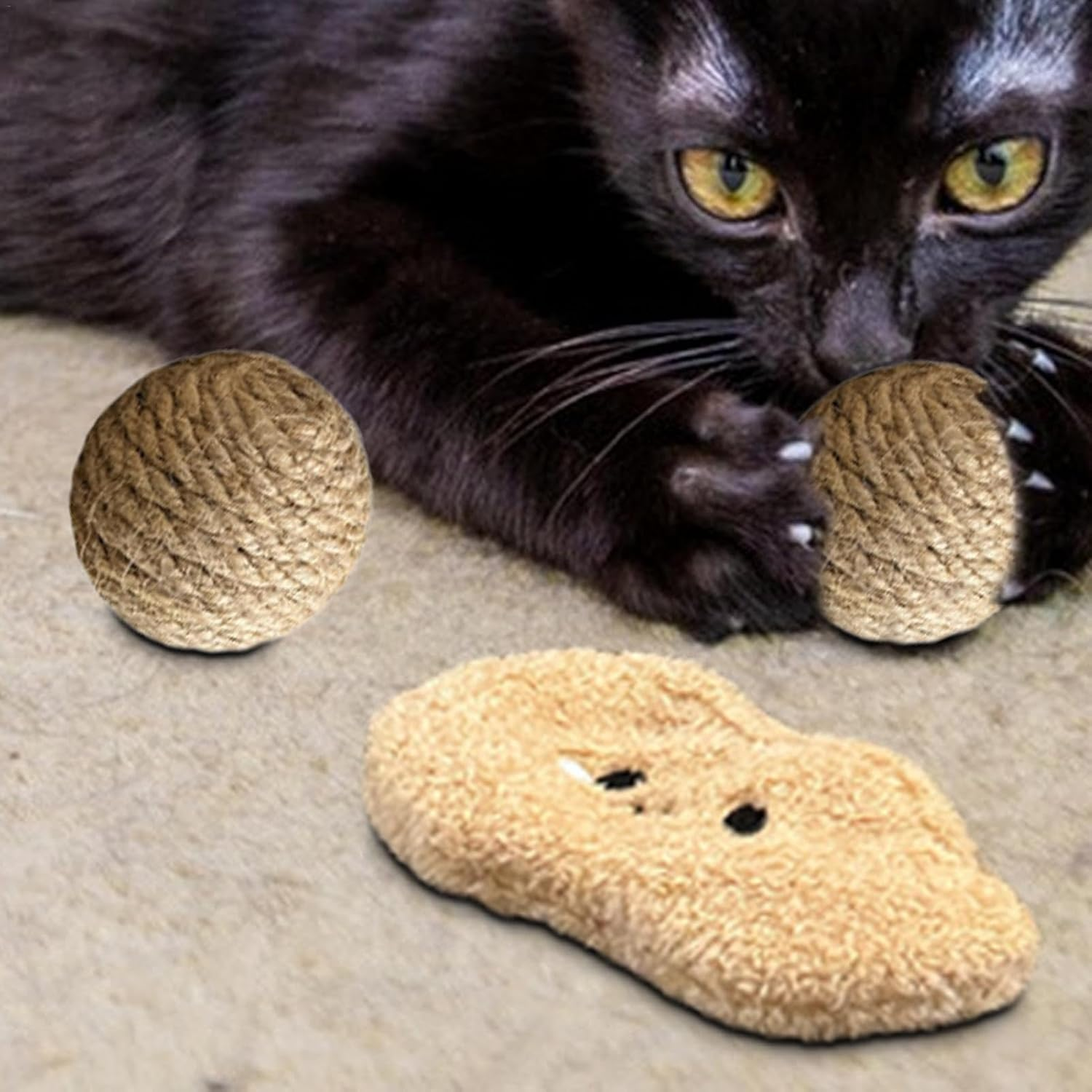 Cat Scratching Ball Toy | Sisal Cat Scratcher Ball | Cute Sound Toy Cat Interactive Sisal Ball Set Wear-Resistant, Bite-Resistant for Home Pet image number 5
