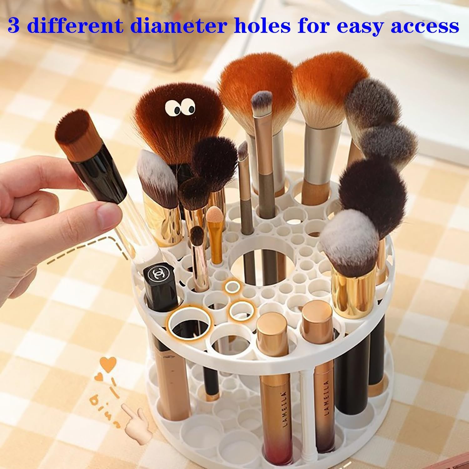 Makeup Brush Storage Rack - Brush Organizer with 45 Holes Stand Brush Holder,Large Capacity Desktop Organizer Used to Storage round Cosmetic Supplies，It Can Also Be Used to Store Paintbrushes image number 3