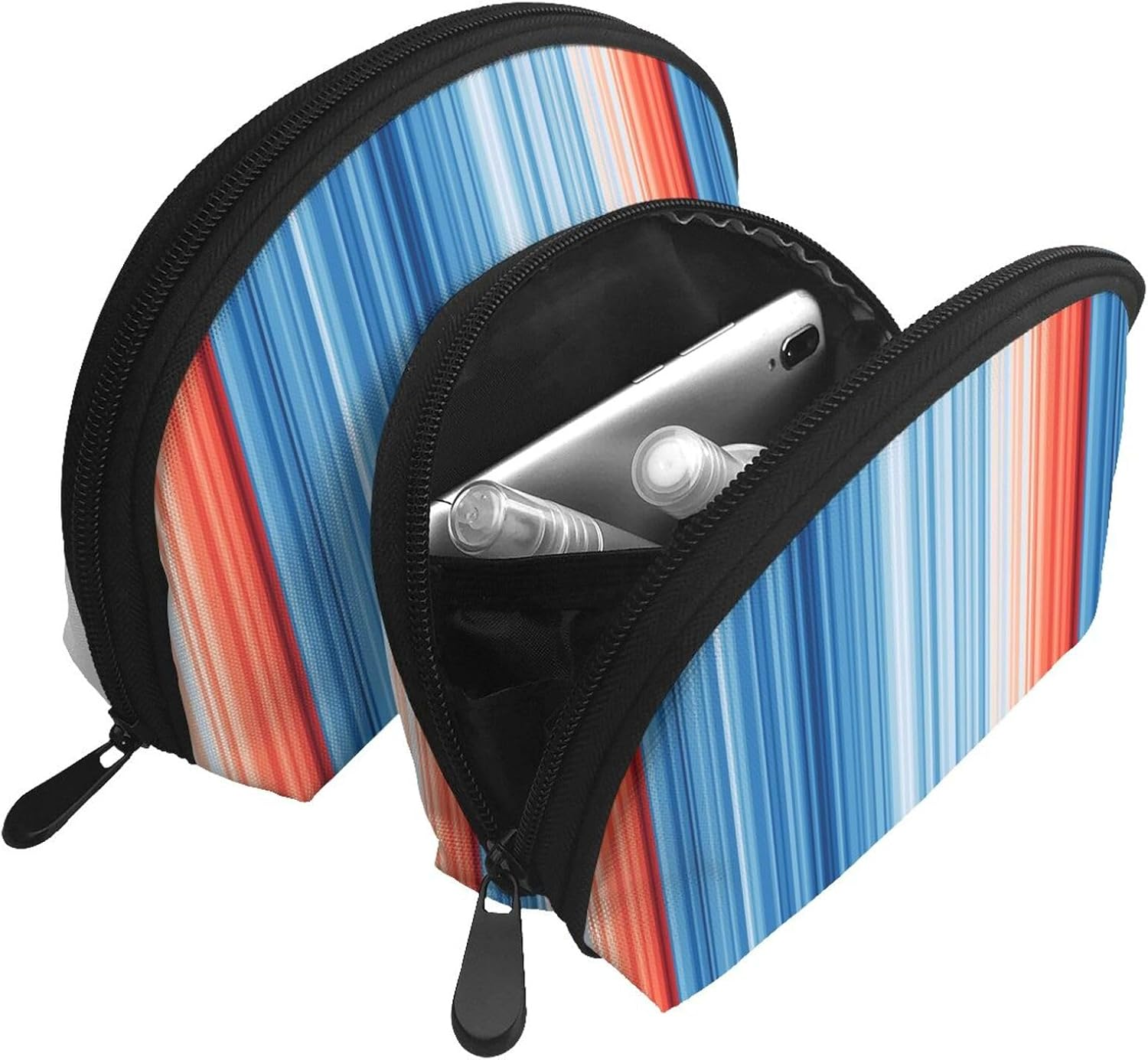 Cozimangoe Coin Pouch Makeup Bags Set, 2 Piece Shell Shape Cosmetic Bag with Pockets for Daily Travel Handbag Lipstick Keys Toiletry, Personalized Climate Stripes image number 4