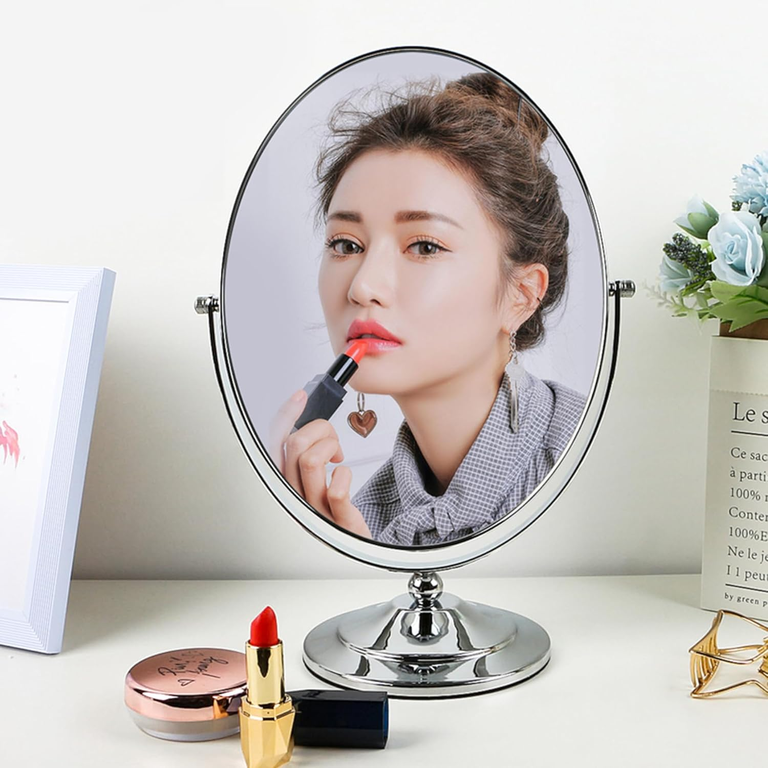 Vanity Mirror Makeup Mirror with Stand, 1X/3X Magnification Double Sided 360 Degree Swivel Magnifying Mirror, Portable Table Desk Counter Top Mirror Bathroom Shaving Mirror image number 1