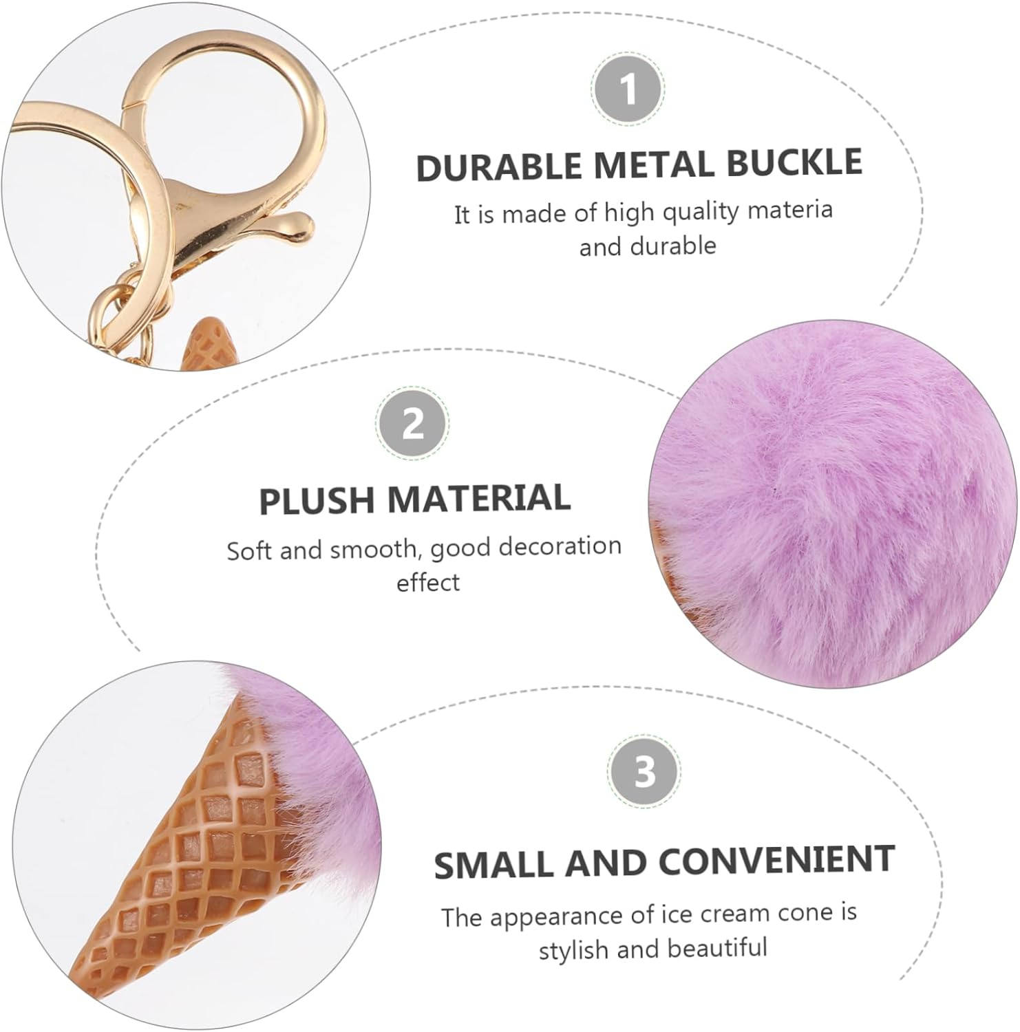 WESIEVYA 3Pcs Adorable Plush Ice Cream Keychain Cute Keyring for Keys Bags Backpacks Hanging Pendants for Women and Boys and Girls image number 4