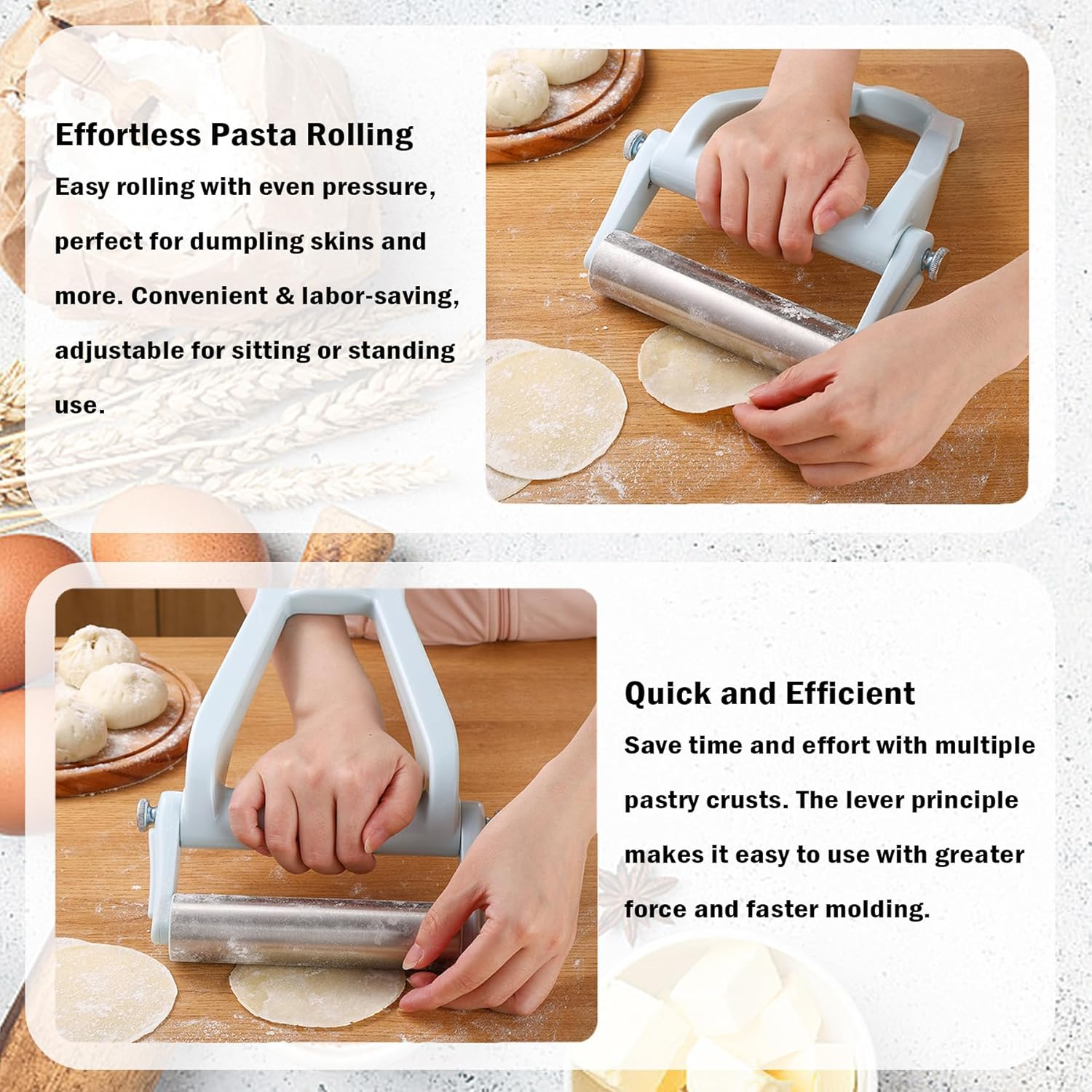 Rolling Pin Stainless Steel - Rolling Pin for Ravioli Dumplings, Work Saving Dough Sticks for Rolling Out, Adjustable Angle Rolling Pin, Kitchen Baking Accessories for Christmas image number 1