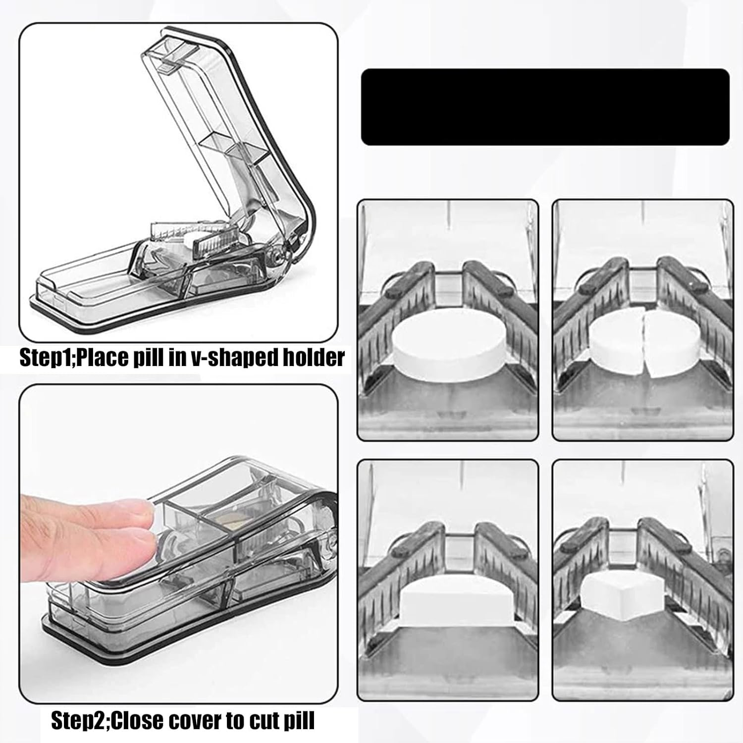 2Pcs Pill Cutter Splitter for Small Pills and Large Pills Tablet Vitamin Medicine Cutter with Ergonomic Design (Black) image number 3