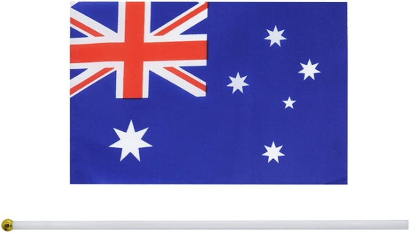 10 Pack Australia Flags 5X8 Inch Hand Waving Stick Flags Small Handheld AU Flags with Safe round Top Mini National Day Country Flags Party Decorations for Parades World Cup Sports International Festival Events (Australia Flag) image number 6