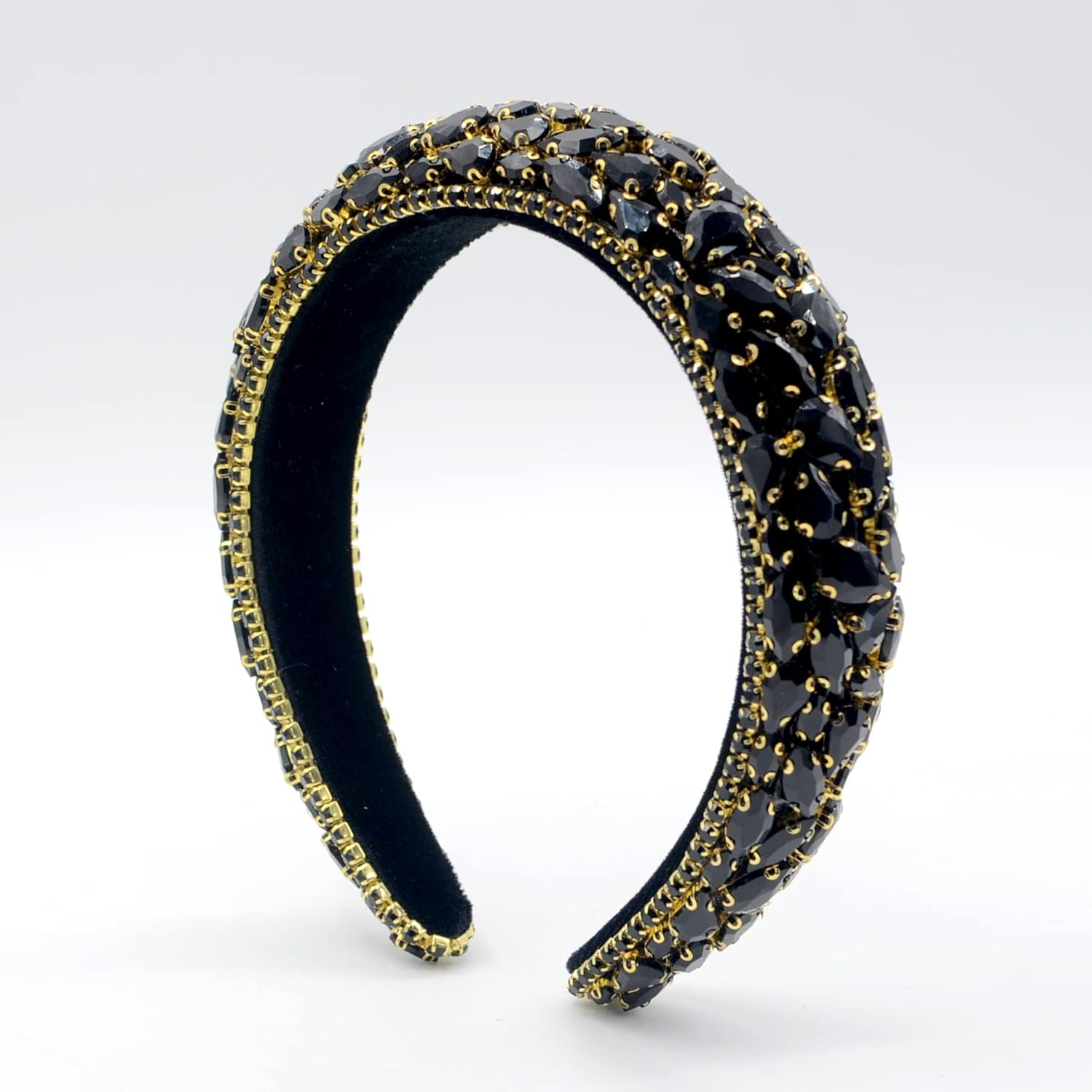 Rhinestone Padded Baroque Crystal Fashion Party Headband for Bridal Wedding Anniversary Holiday Gifts (Gold)