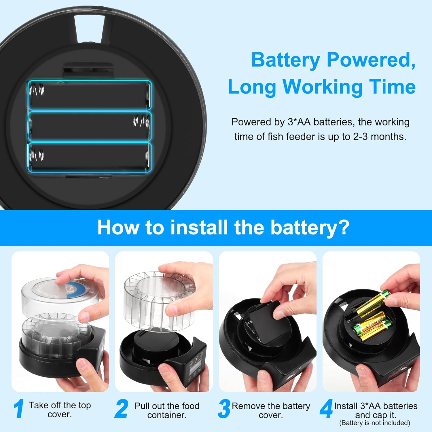 Bluefire Automatic Fish Feeder Timer Feeder for Fish Food Dispenser, Moisture-Proof Auto Fish Feeder Turtle Feeder with LCD Display for Aquarium or Fish Tank image number 4