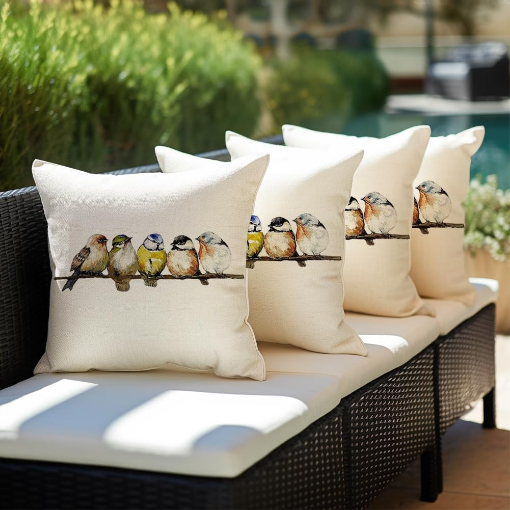 RABUSOFA Spring Summer Pillows Decorative Throw Pillows 20X20,Large Outdoor Bird Pillow Covers,Single Watercolor Hand-Painted Oil Painting Rustic Birds Square Pillow Cases for Couch Sofa image number 2