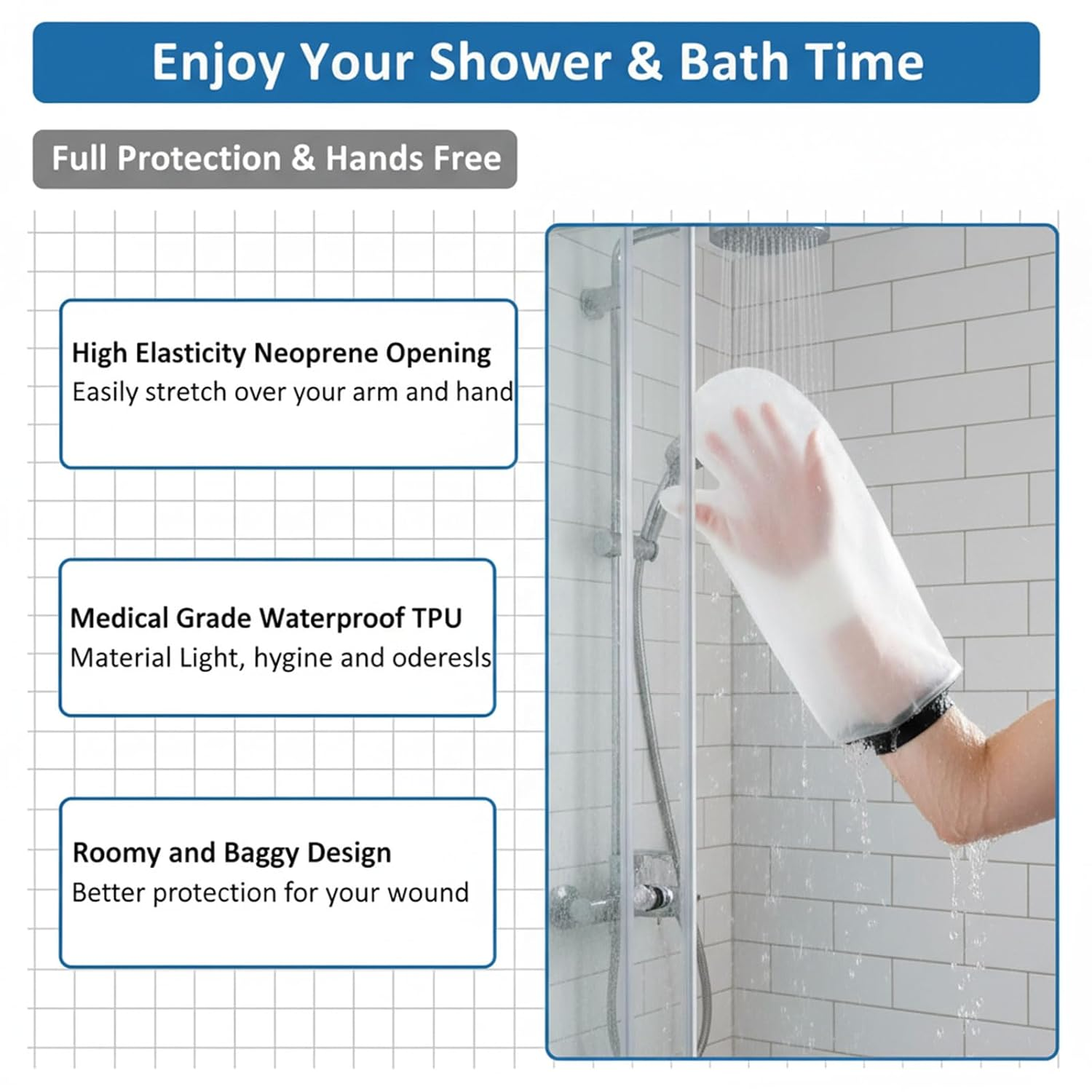 Waterproof Cast Cover Arm Adult Reusable Protector for Shower, Bath and Swimming, Durable PVC Surgical Rubber Material, Compatible with Hand, Wrist, Thumb, Fingers and Palm &ndash; CRFY image number 5