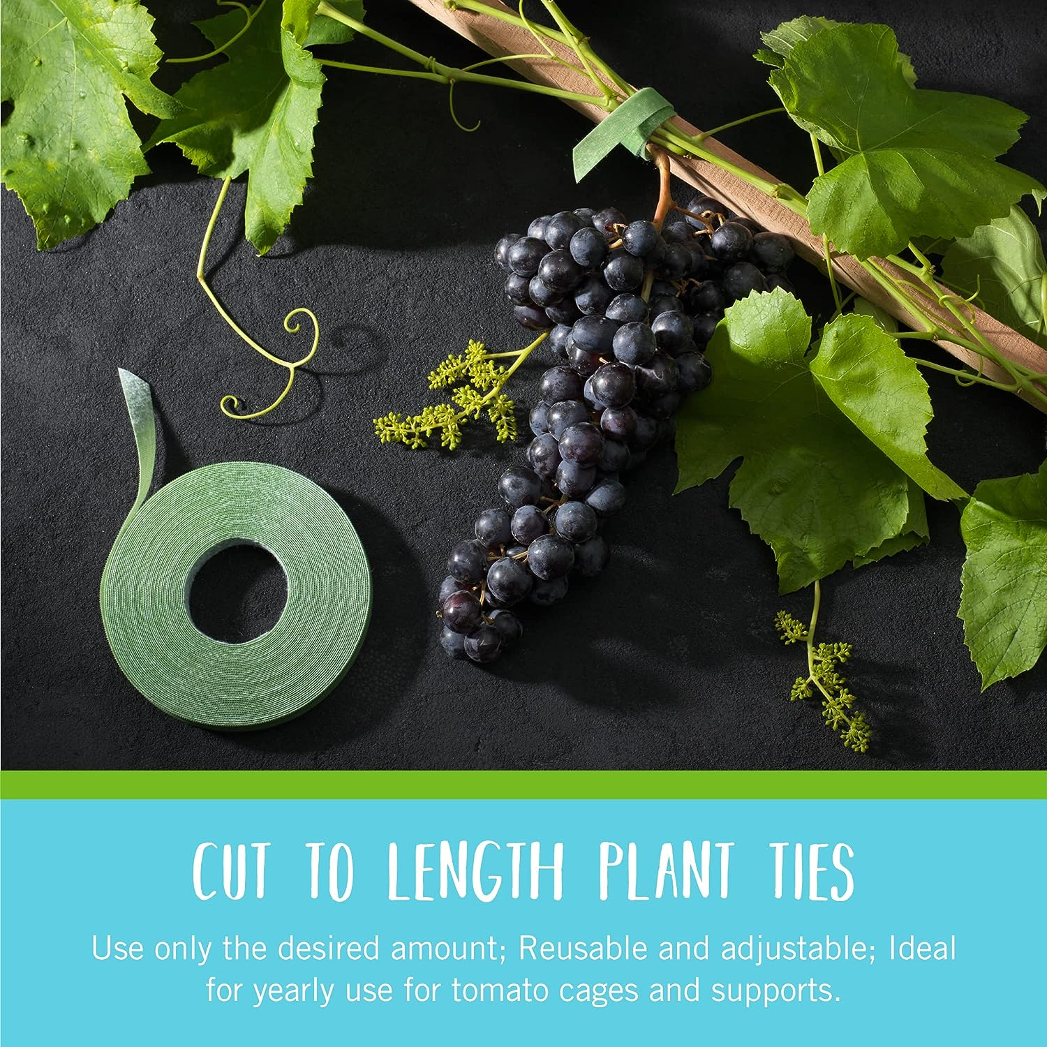 VELCRO Brand VEL-30071-USA ONE-WRAP Garden Ties | Plant Supports for Effective Growing | Strong Grips Are Reusable and Adjustable | Cut-To-Length, 50 Ft X 1/2 In, Green-Recycled Plastic image number 1