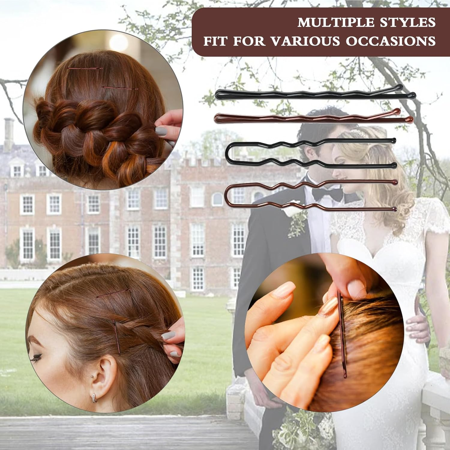 300Pcs Bobby Pins Kit, 100 Hair Grips 100 Rubber Hair Bands for Women, U Shaped Hair Pins Black and Brown Bobby Pin Styling Accessories with Storage Box, 2Inch, 2.36Inch, 2.75Inch