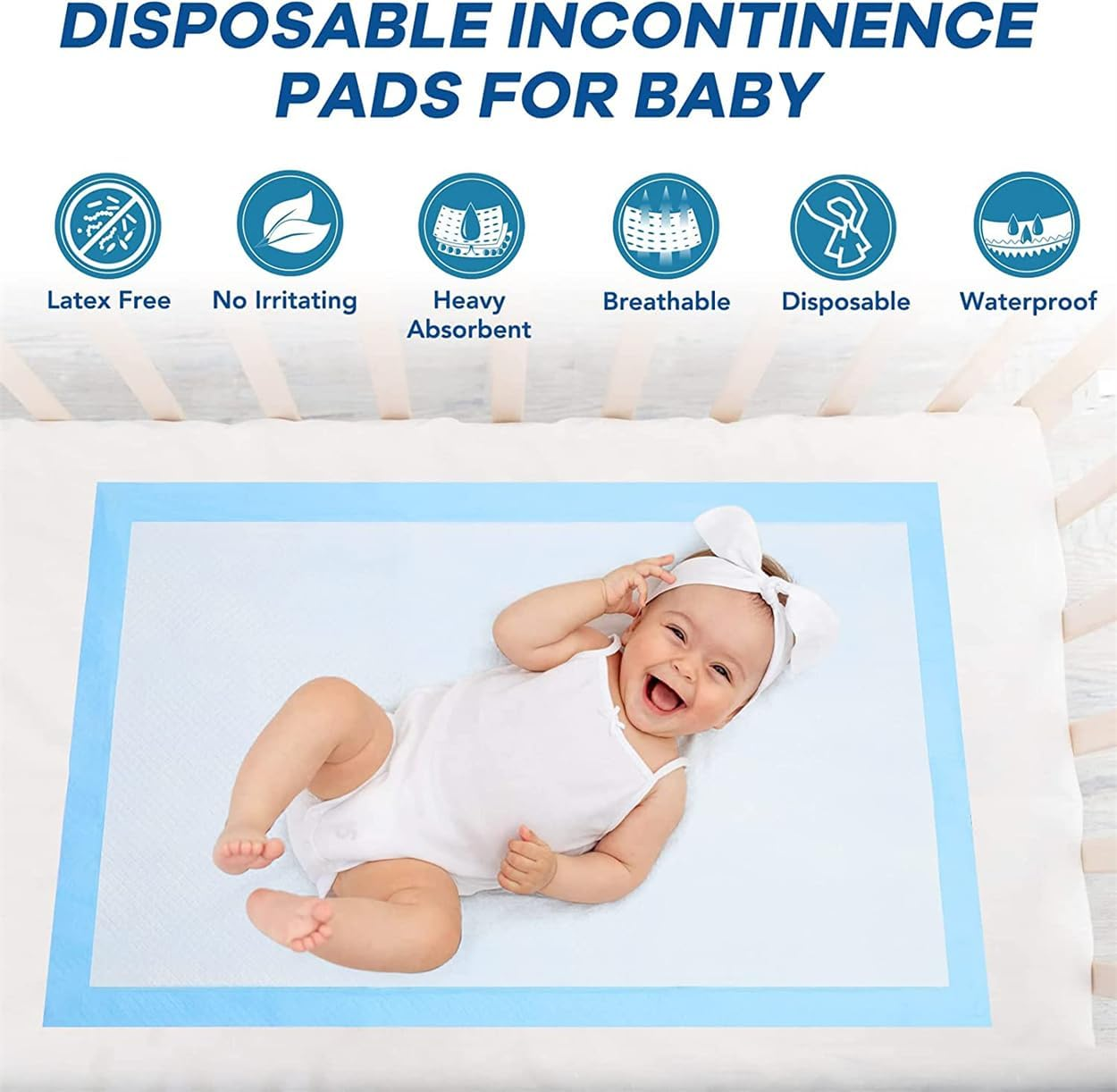 100 Pack Disposable Changing Pads, Leak-Proof Breathable Incontinence Diaper Changing Pad, Disposable Incontinence Bed Pads for Kids, Adults & Elderly, 60Cmx45Cm