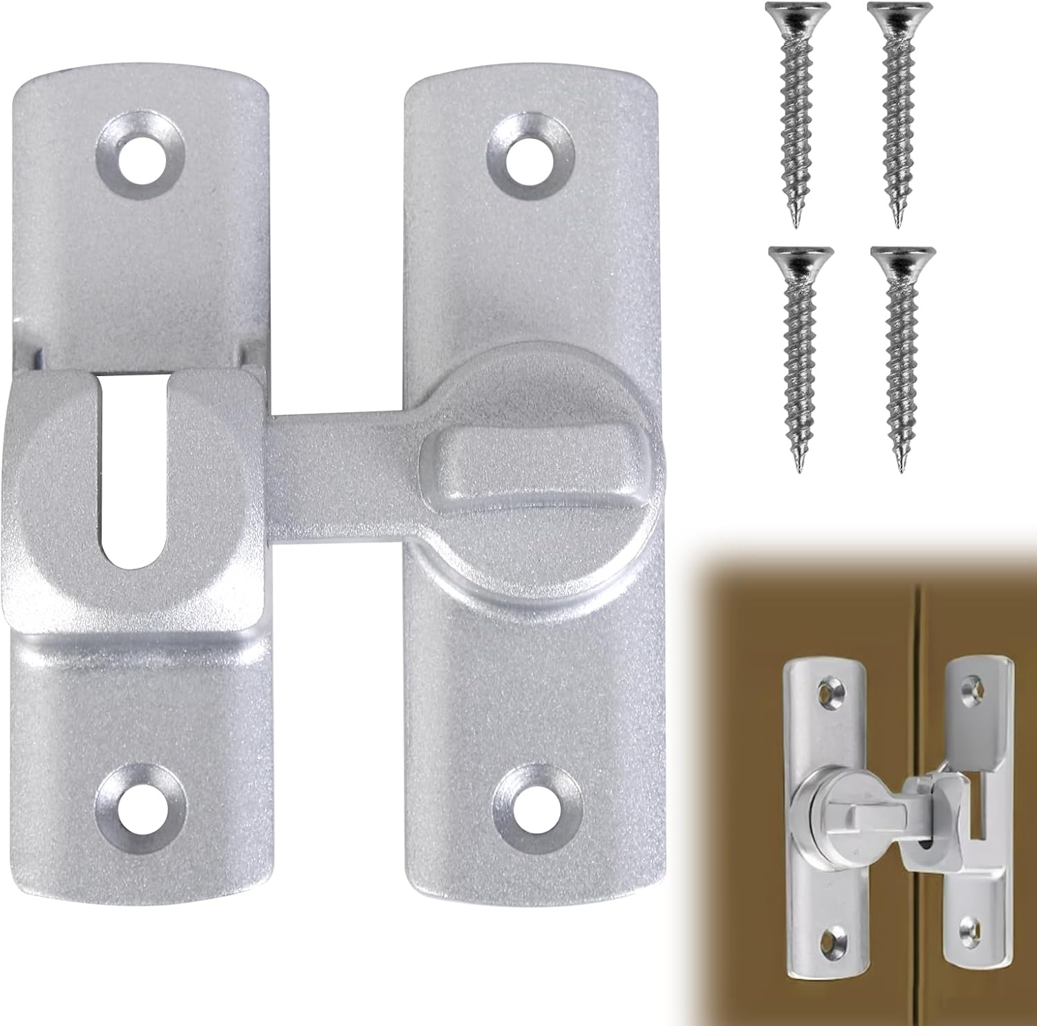 Door Latches & Gold Gate Latches, Heavy Duty 90/180&deg; Adjustable Flip Gate Latches Hardware, Zinc Alloy Right Angle Lock for Sliding Doors, Cabinets, Bathrooms & Fences (1 Pcs Black)