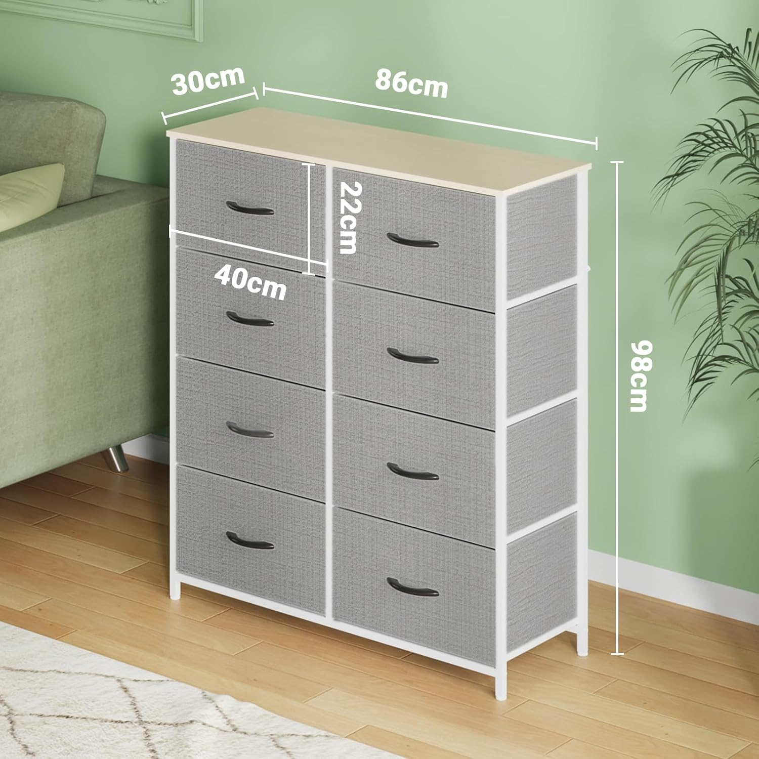 Ufurniture Chest of 8 Drawers Lowboy Clothes Storage Cabinet Organizer Fabric Tower Dresser Clothes Toys Storage Unit for Bedroom,Living Room,Office,Hallway,Entryway, Biege image number 2