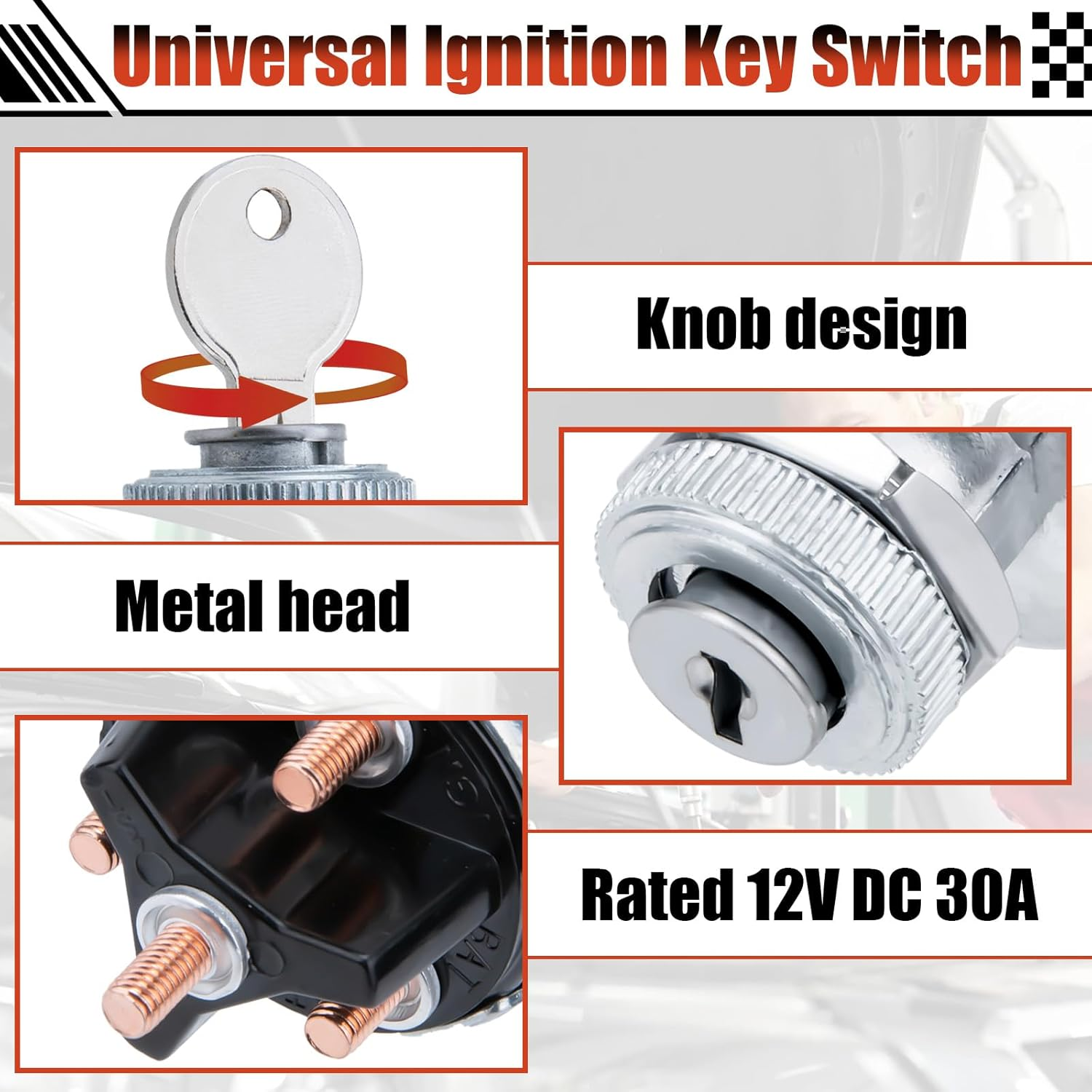 Ignition Switch with Key, Universal Ignition Key Switch, 12V 4 Position Starter Key Ignition Switch, Fits Most Car, Truck, Tractor, Trailer, Forklift, and More, Acc/Off/Ign/Start 4 Terminal image number 6
