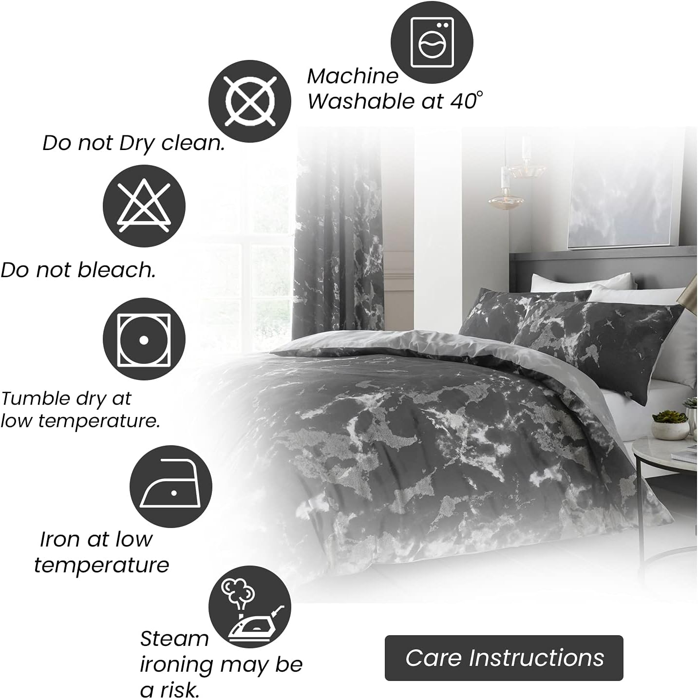 GAVENO CAVAILIA Luxury Marble Duvet Cover, Reversible Soft & Cosy Quilt Bedding Set, Bedroom Accessory, Black, Super-King, Polycotton