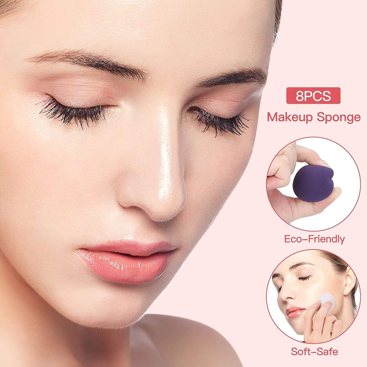 8Pcs Makeup Sponges Blender with Eyebrow Tweezer, Reusable Beauty Blender Foundation Sponge, Non-Latex, Soft Beauty Blender for Cream, Powder and Liquid (Pink Series) image number 4