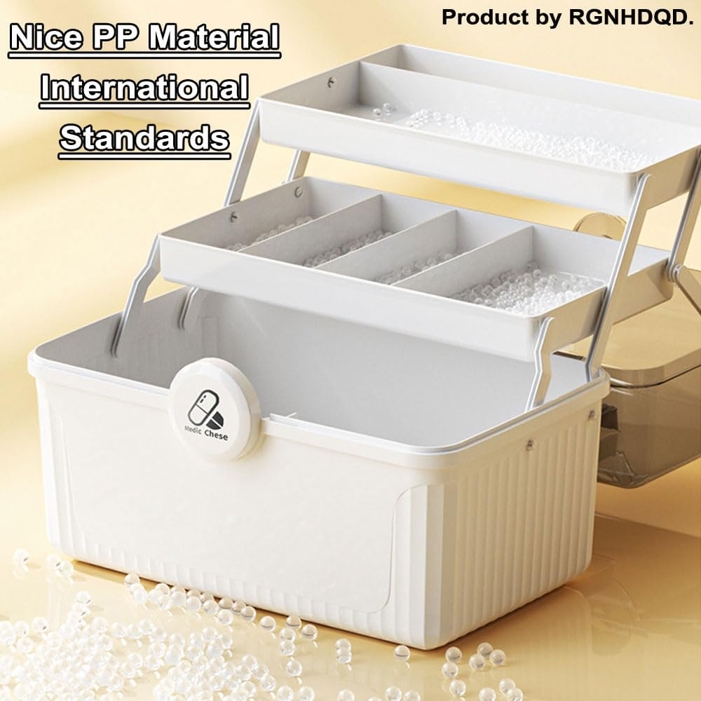 Portable Medicine Cabinets Storage Box with Handle 3 Tier First Aid Kit for Home, Camping Travel Medical Storage Container Emergency Supply Case (Beige) image number 3